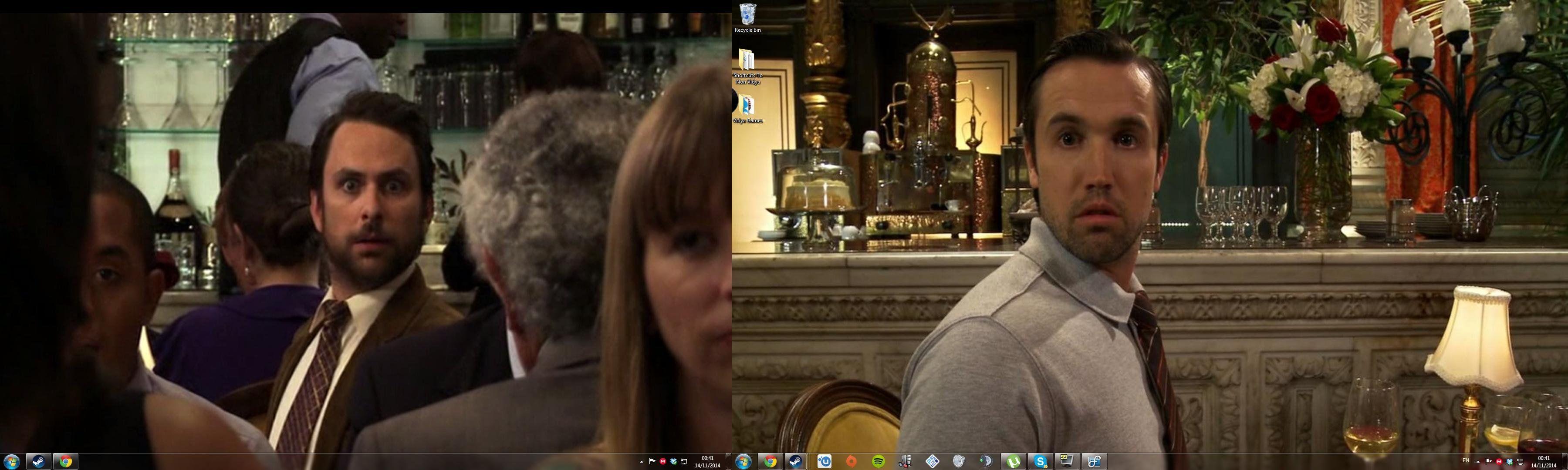 3600x1080 My new It's Always Sunny themed Dual Wallpaper set up