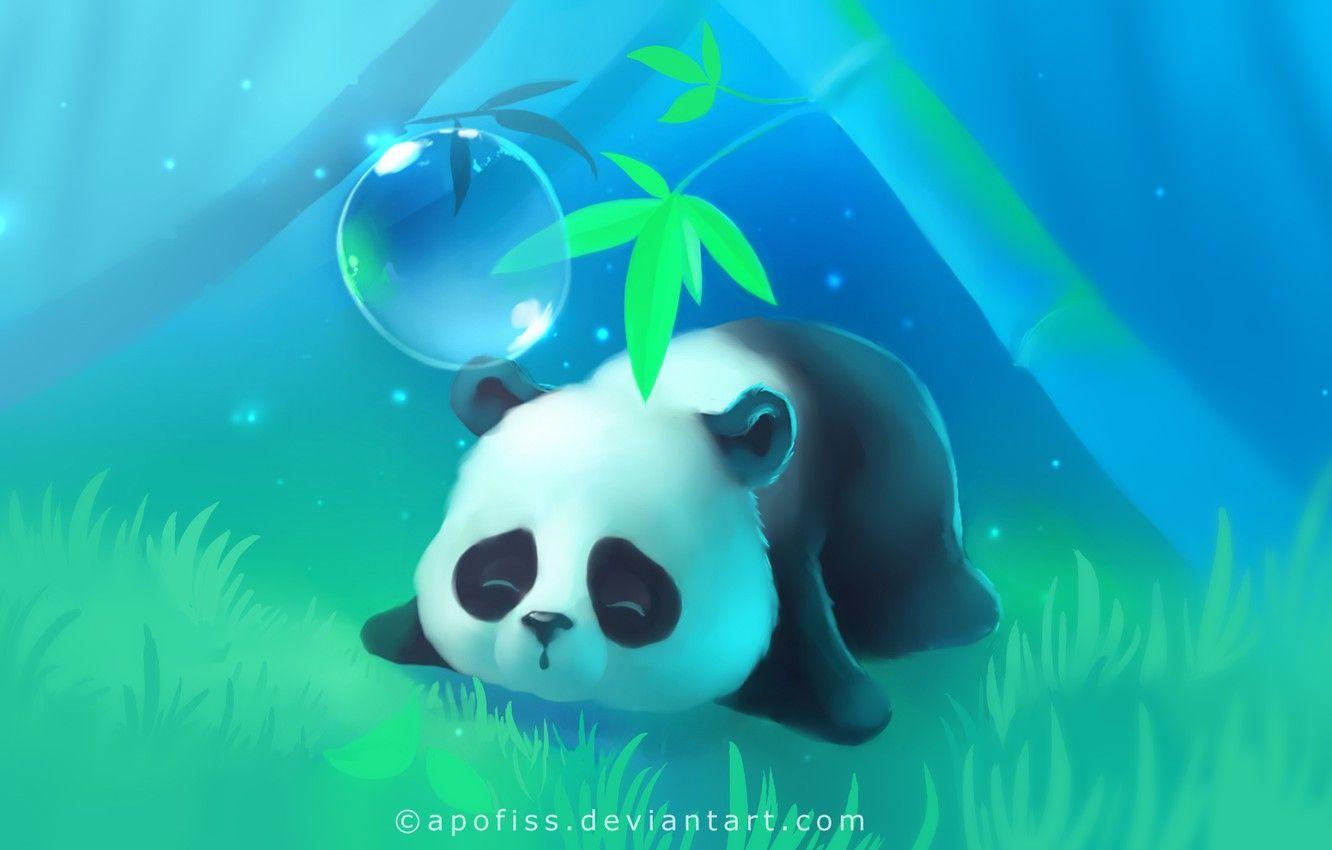 1332x850 Wallpaper grass, tree, lights, Panda, sleeping, lies, bubble