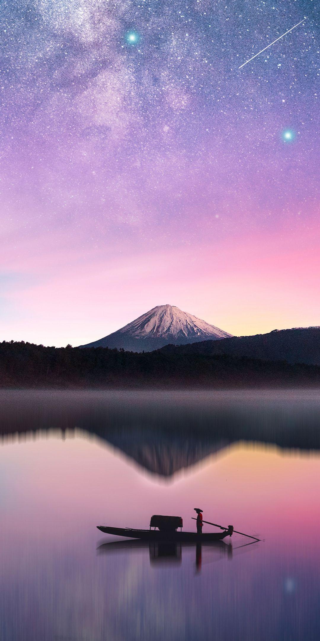 1080x2160 Download 1080x2160 wallpaper milky way, mount fuji