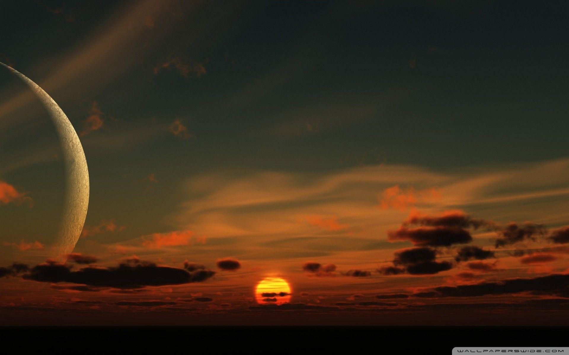 1920x1200 Sunset and Moon Wallpaper
