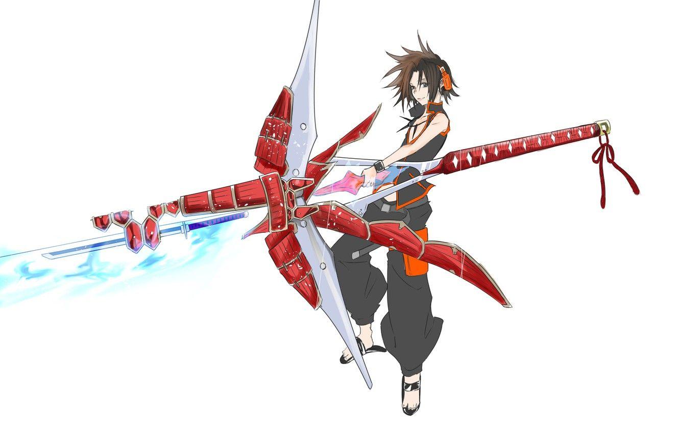 1332x850 Wallpaper weapons, white background, guy, Shaman king
