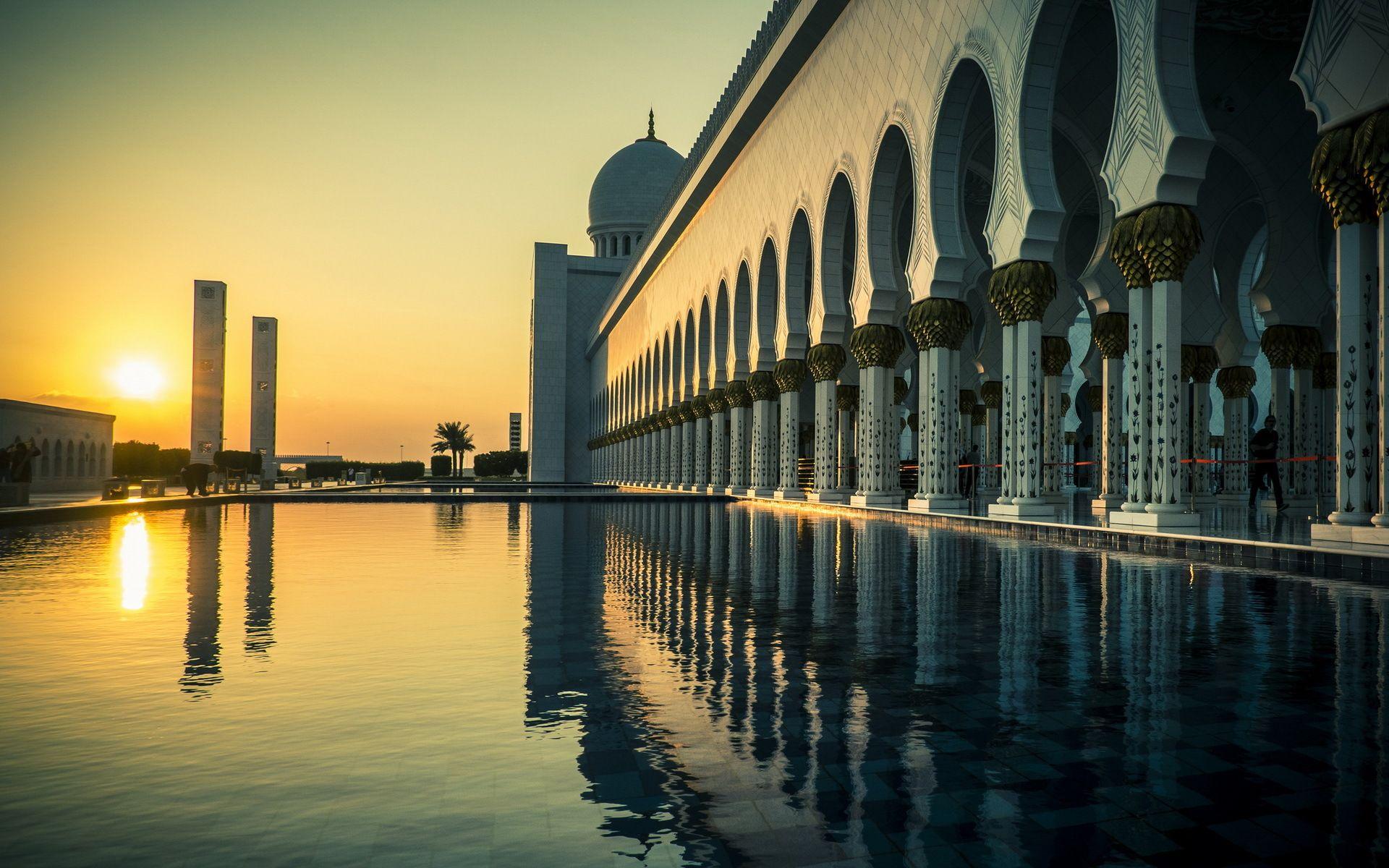 1920x1200 Grand Mosque Abu Dhabi Sunset wallpaper