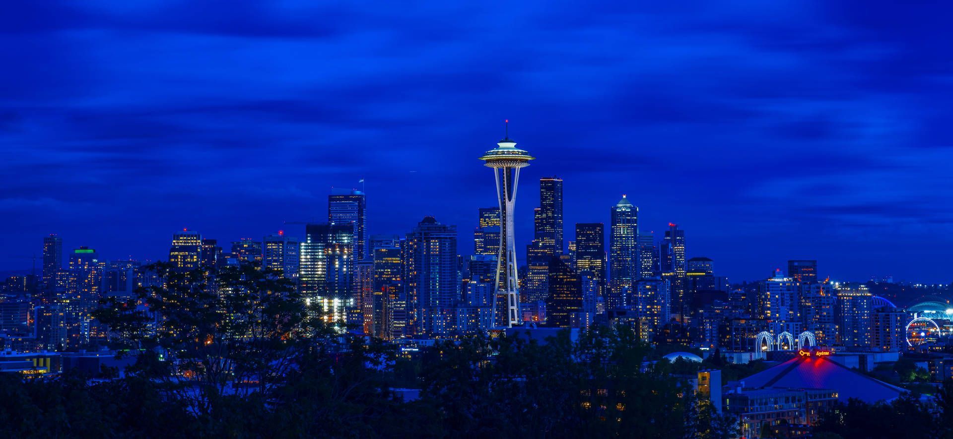 1920x885 Washington Seattle City Night Wallpaper