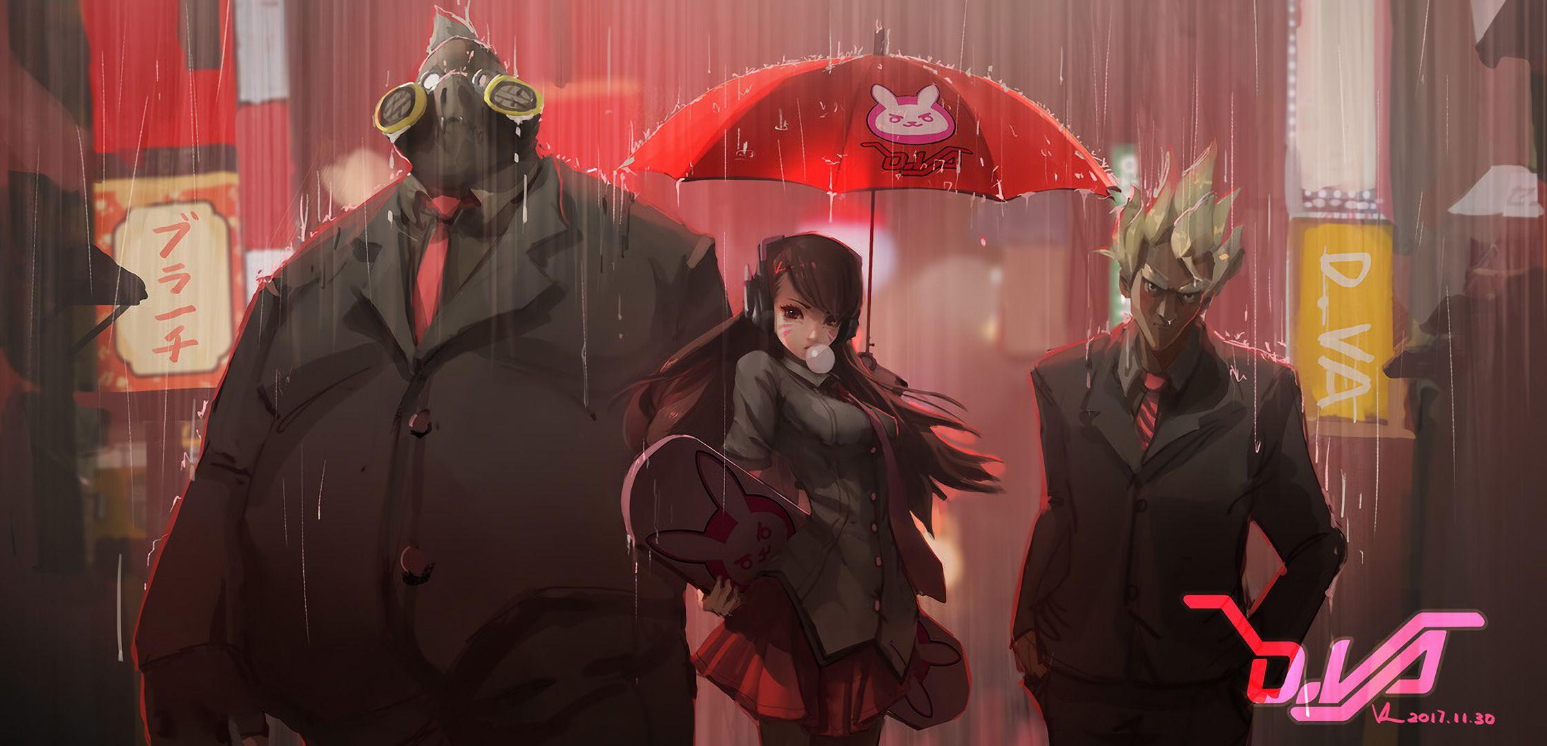 2240x1080 Dva Junkrat Roadhog Overwatch Artwork Wallpaper