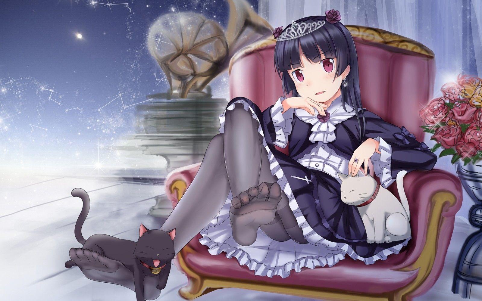 1600x1000 dress cats feet pantyhose anime neko gokou ruri 1600x1000