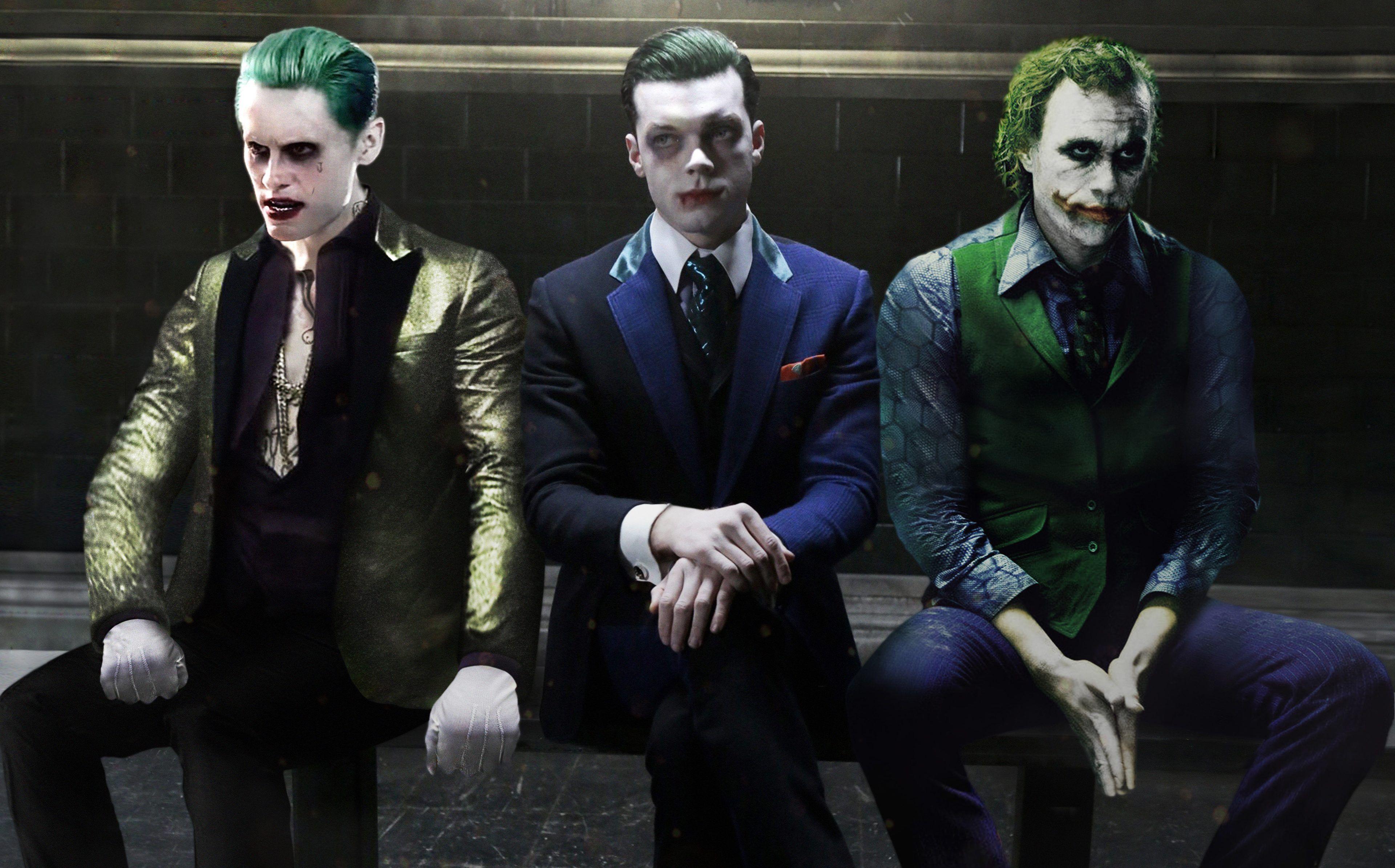 3840x2391 The 3 Jokers Jared Leto Cameron Monaghan and Heath Ledger 4K