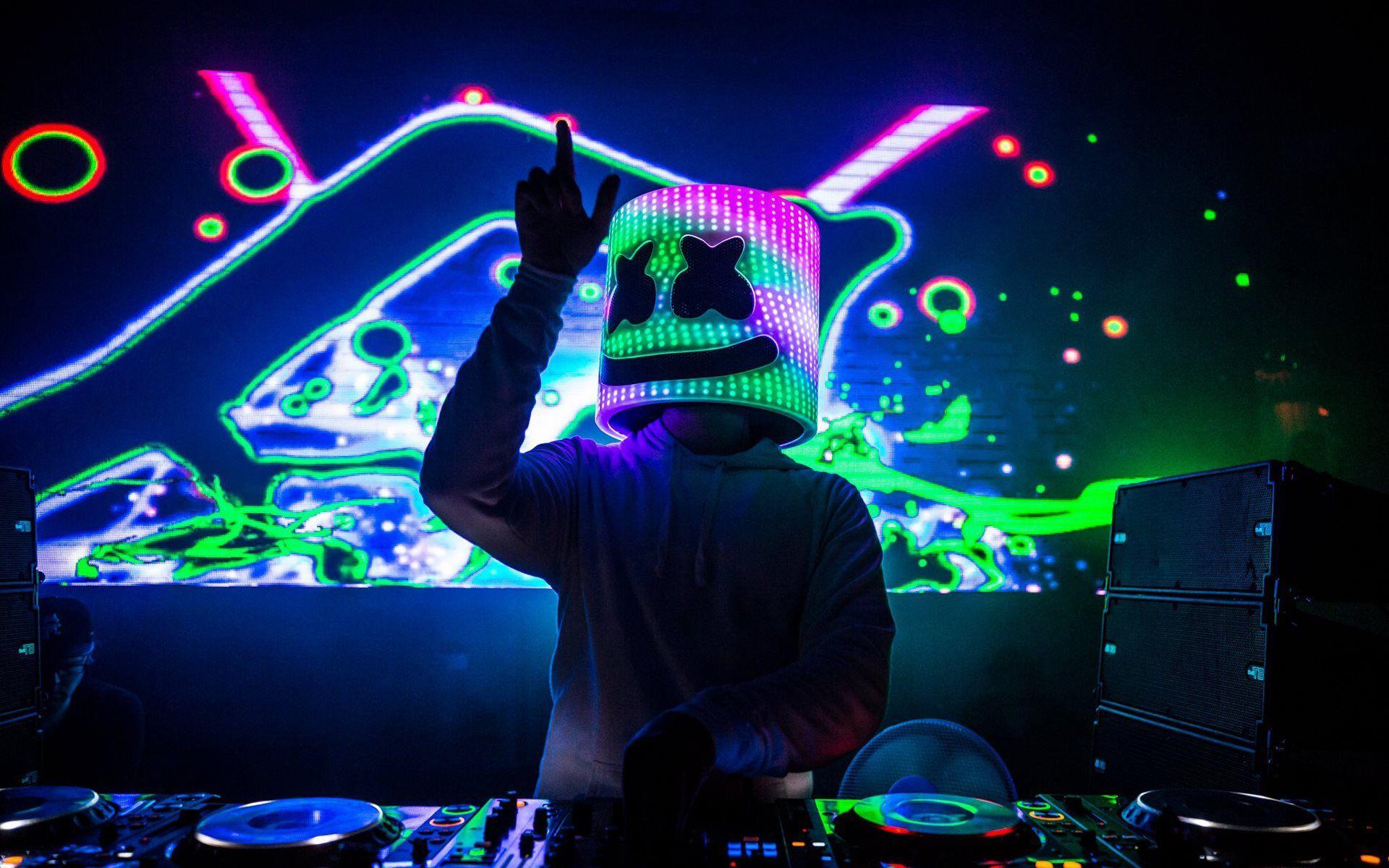1920x1200 Download wallpaper Marshmello, night club, DJ console