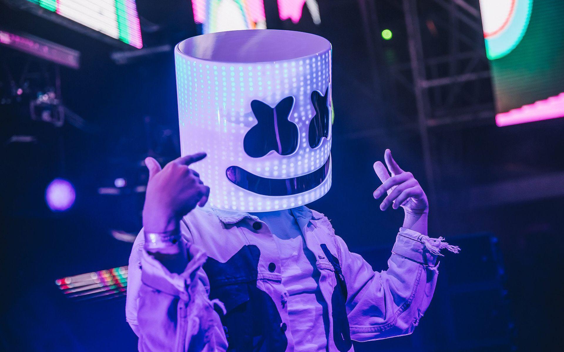 1920x1200 Download wallpaper Marshmello, neon lights, night club, DJ
