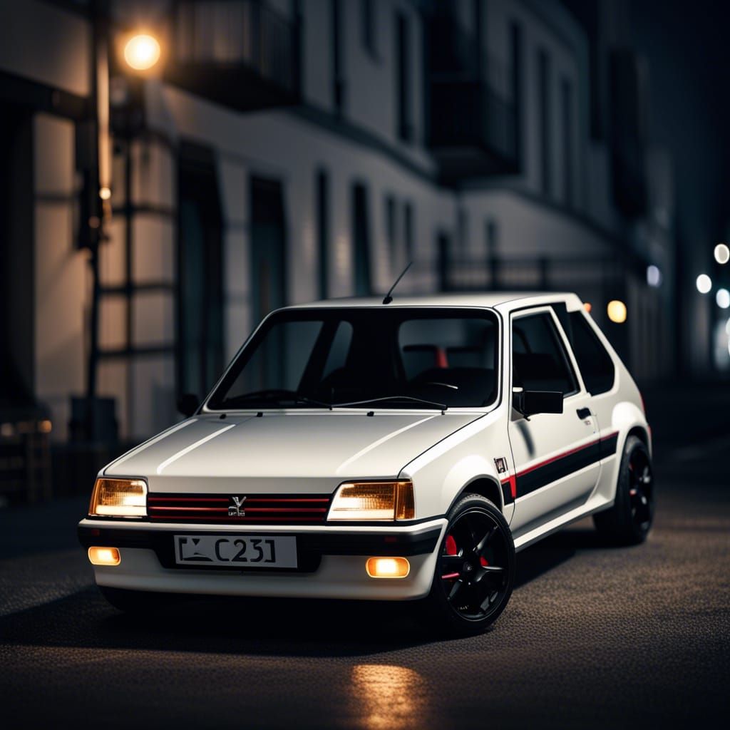 1024x1024 White Peugeot 205 GTI at night