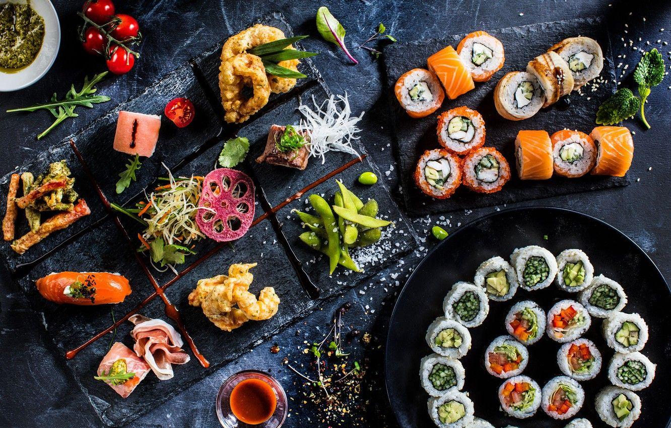 1332x850 Wallpaper fish, sushi, rolls, seafood image for desktop