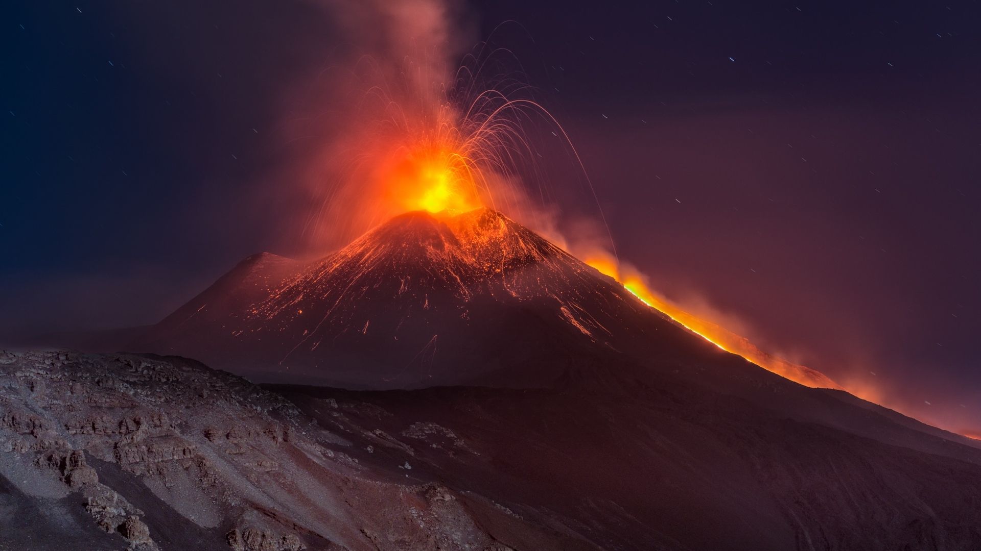 1920x1080 Wallpaper nature, night, mountain, Etna