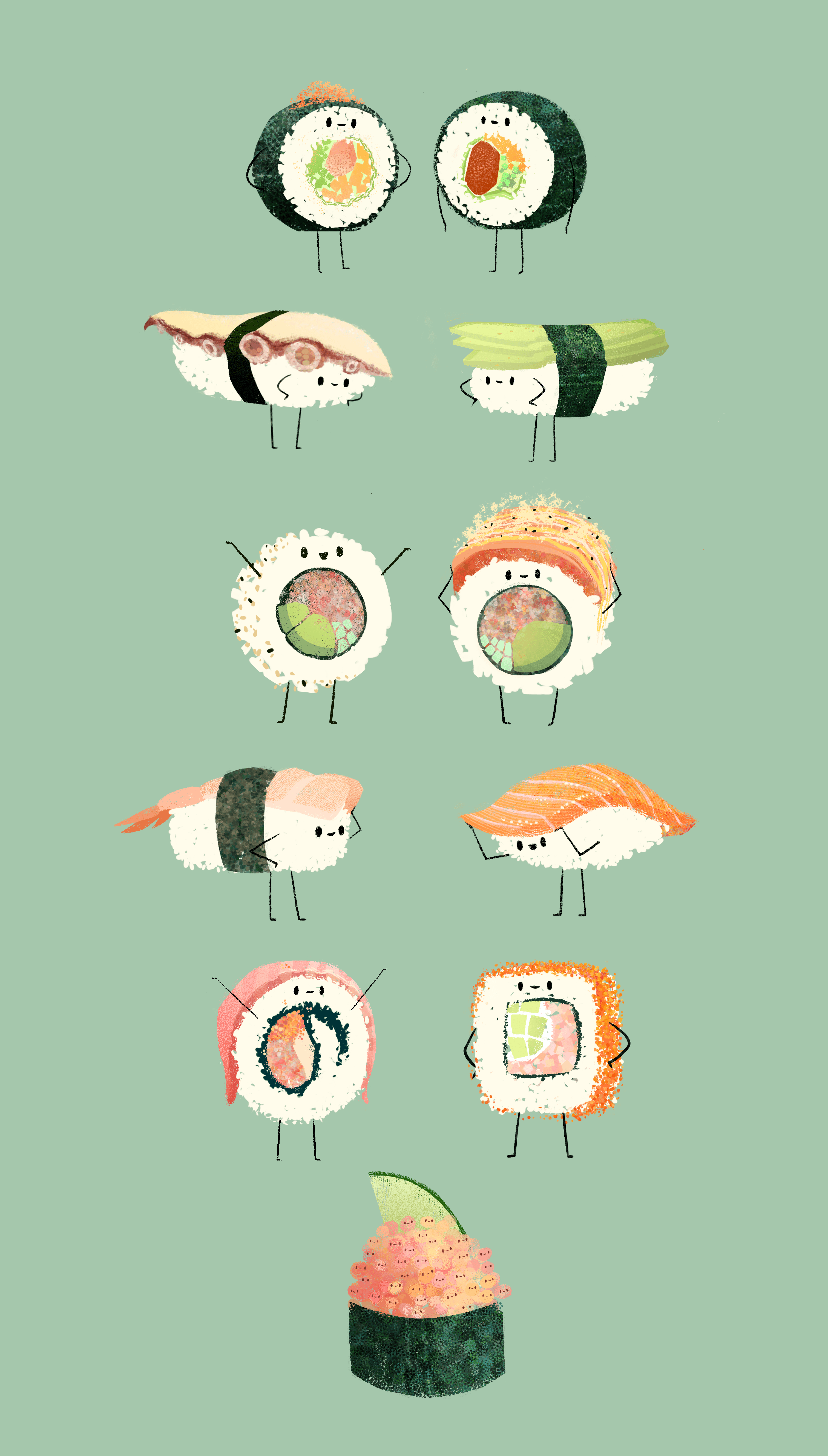 Cute Sushi Drawing - She draws a cute sushi doodle in each block ...