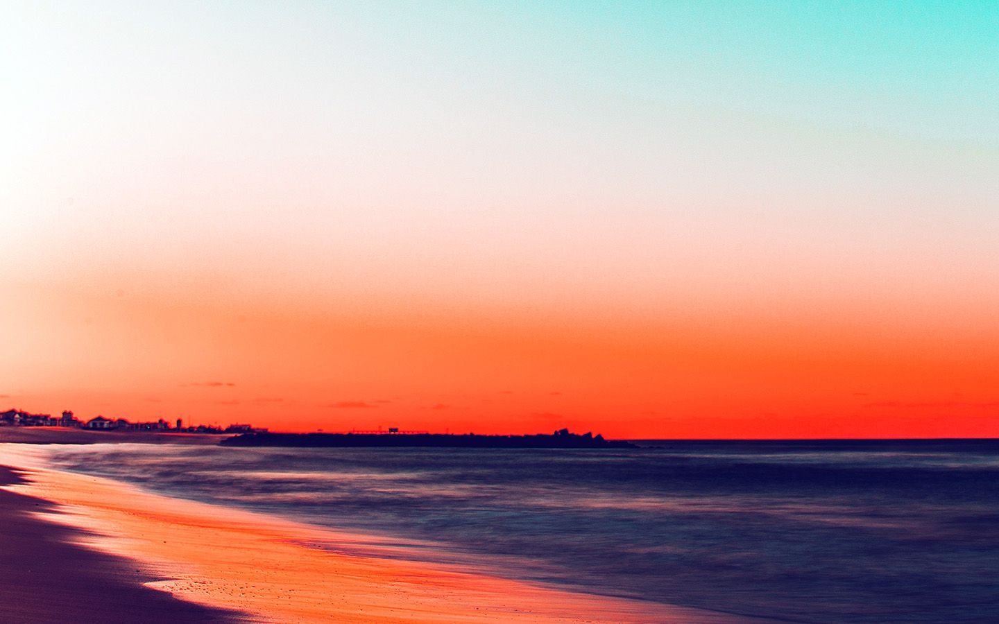 1440x900 Sunset Beach Fall Night Sea Nature Red