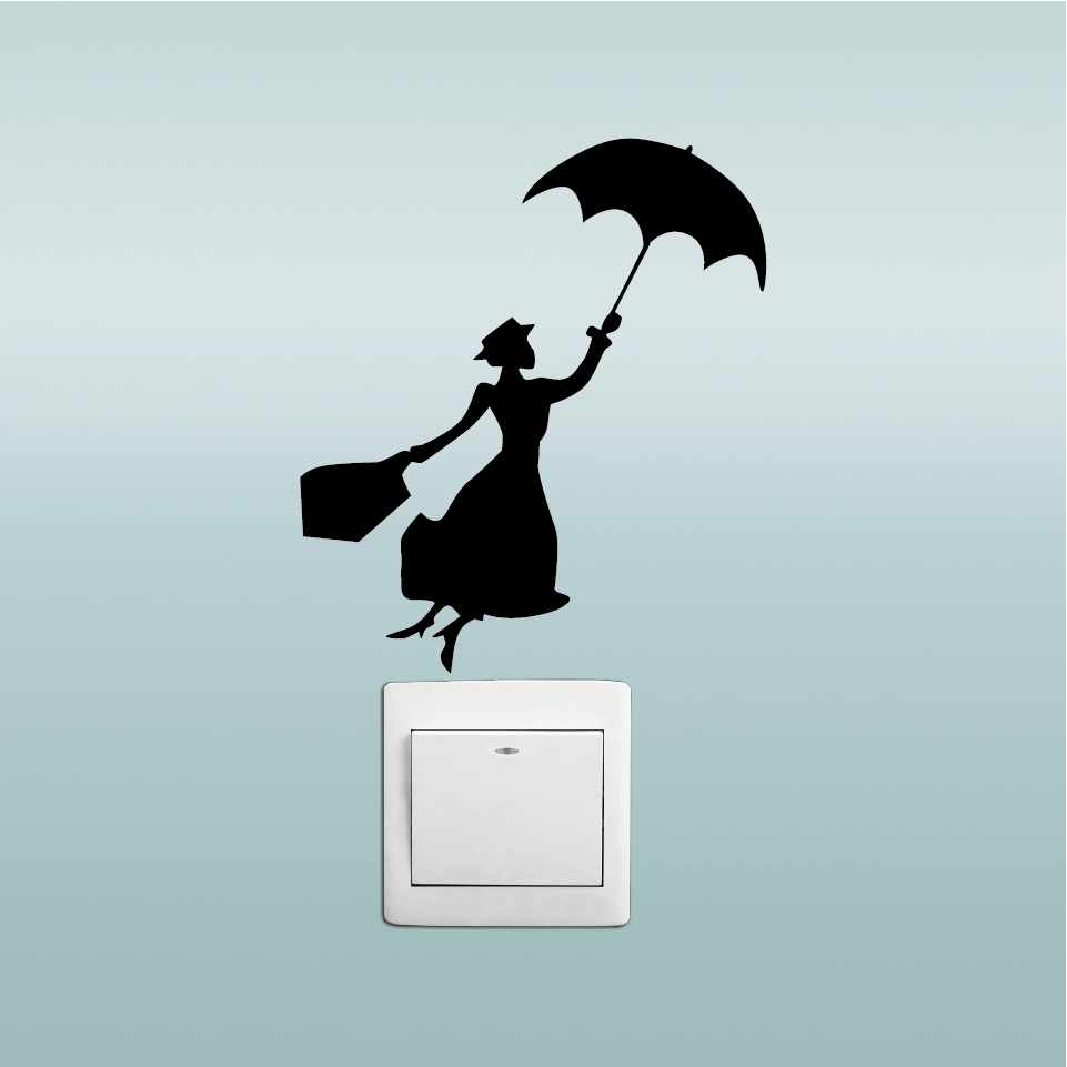 961x961 US $1.01 49% OFF. KG 238 Mary Poppins Silhouette Switch Sticker Girl Decal Nursery Wall Decor Movie Home Wallpaper In Wallpaper From Home Improvement
