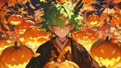 399x224 Anime Boy Halloween Pumpkin Head