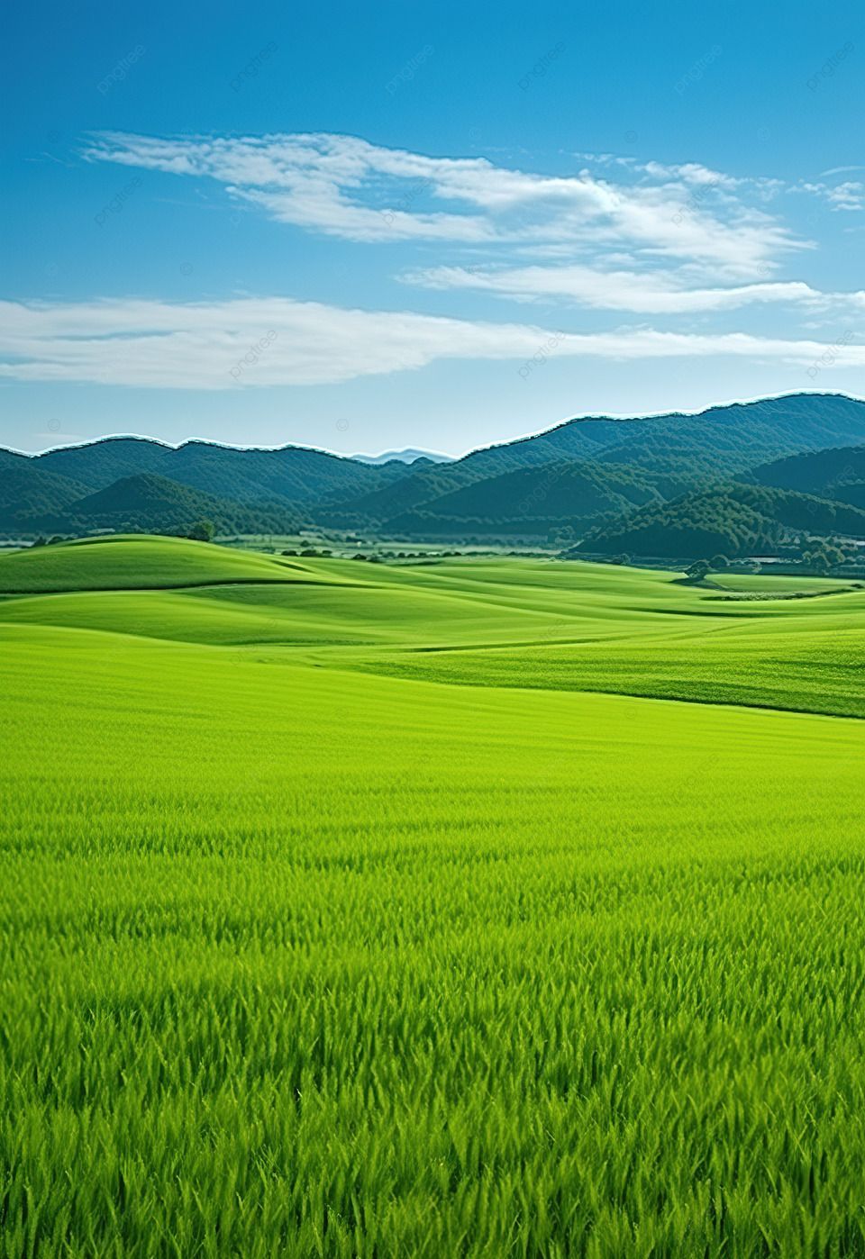 960x1398 A Blue And Green Field With Hills