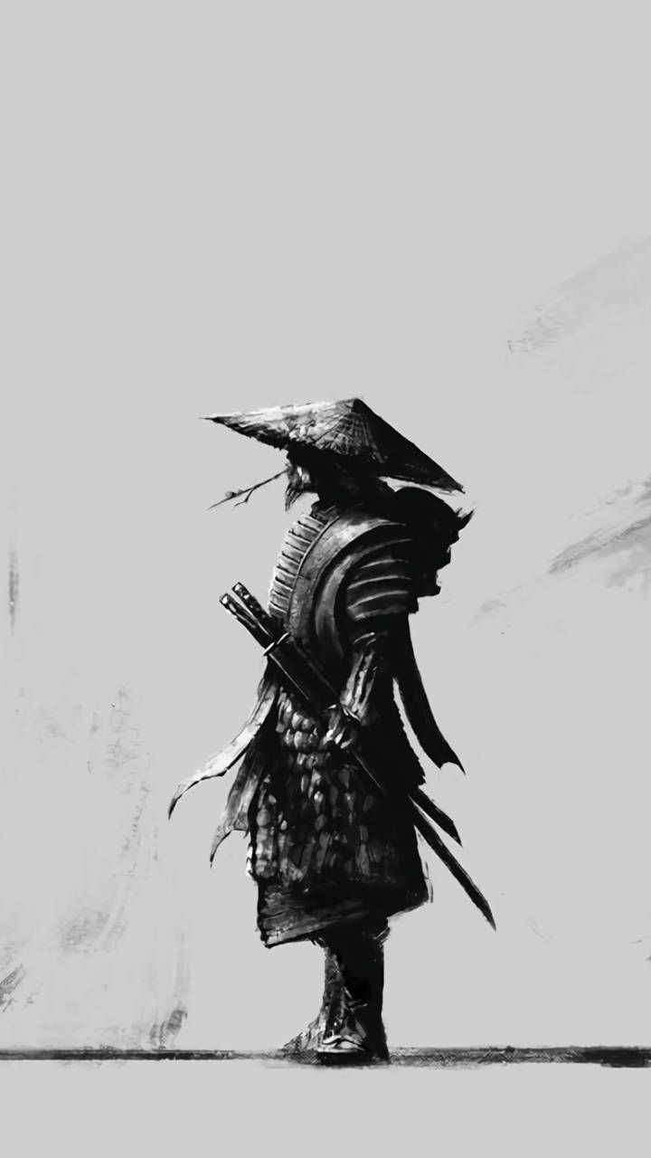 720x1280 Japanese Samurai Black Ink Wallpaper