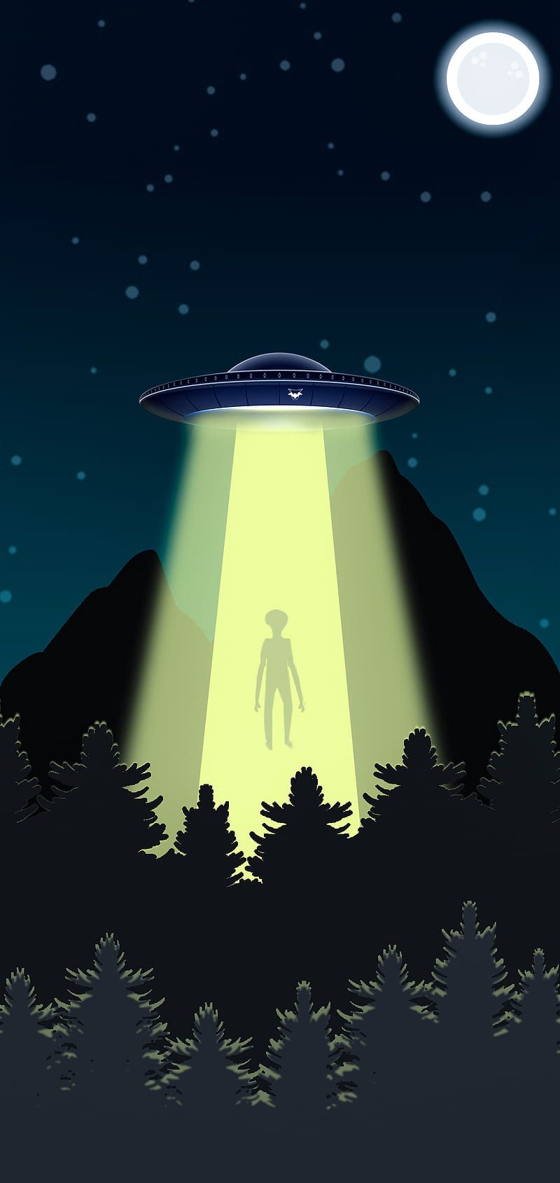 800x1689 Alien, moon, mountain, stars, trees