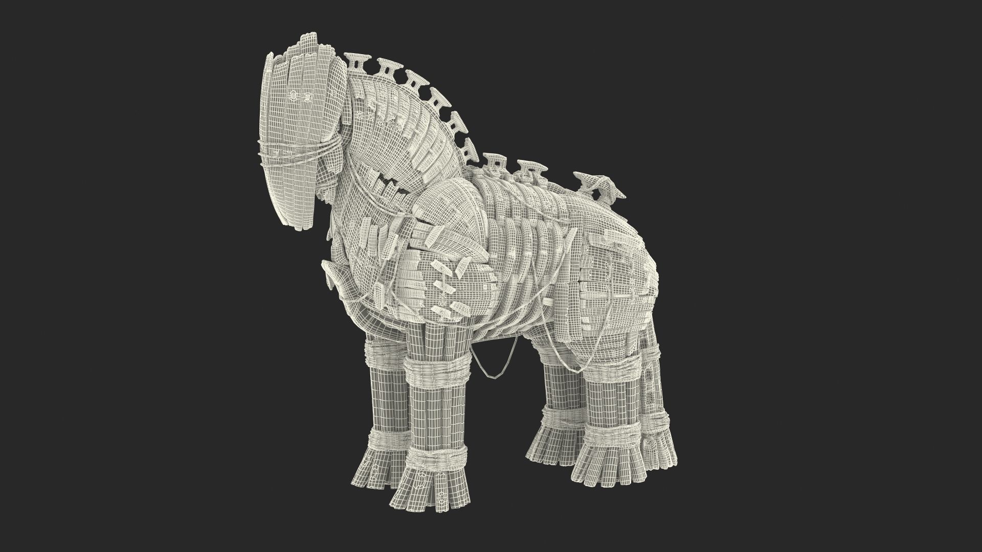 1920x1080 3D Wooden Trojan Horse Model