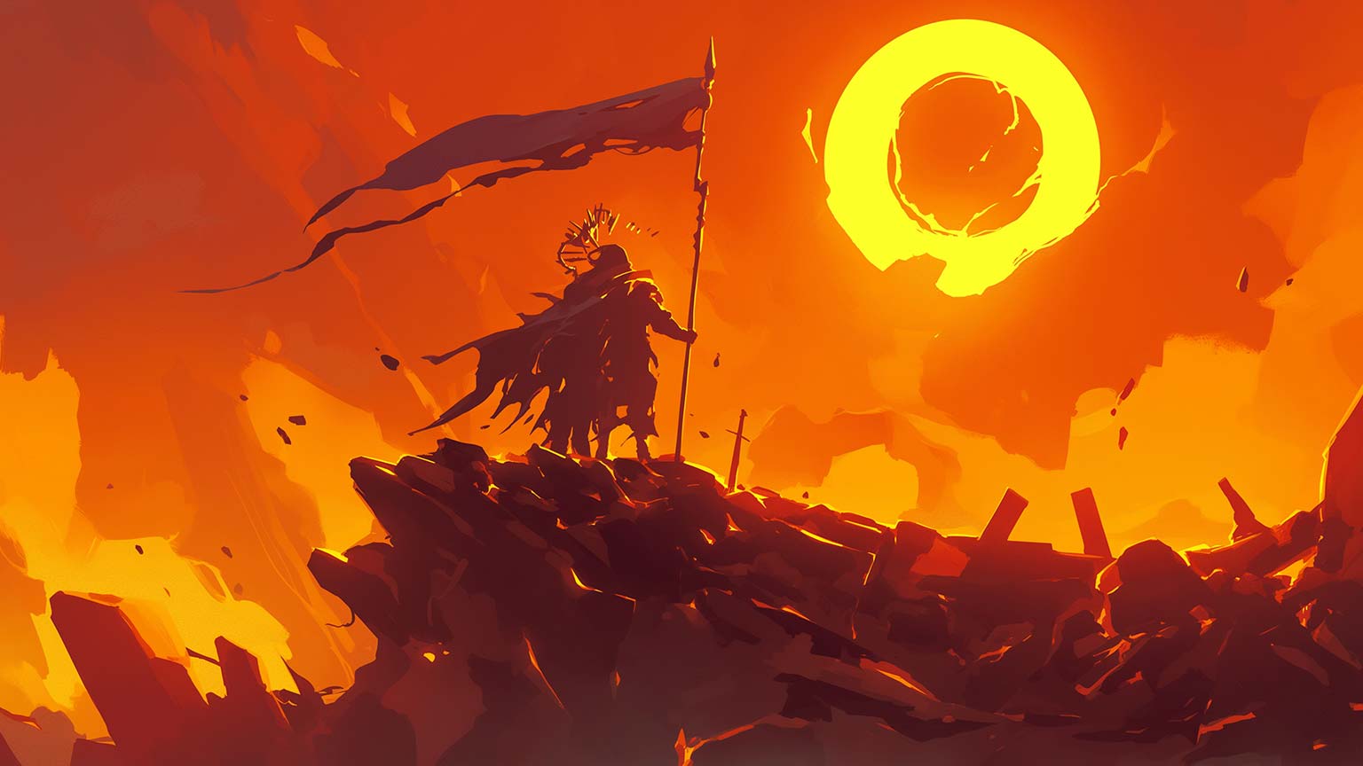 1536x864 Elden Ring Warrior & Sunset Desktop