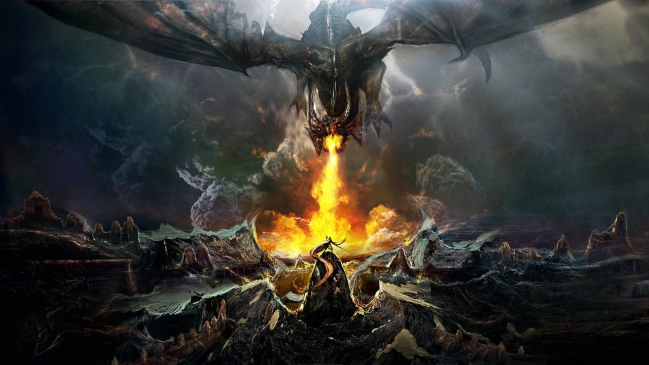 1280x720 Dragon Throwing Fire On Warrior 4k