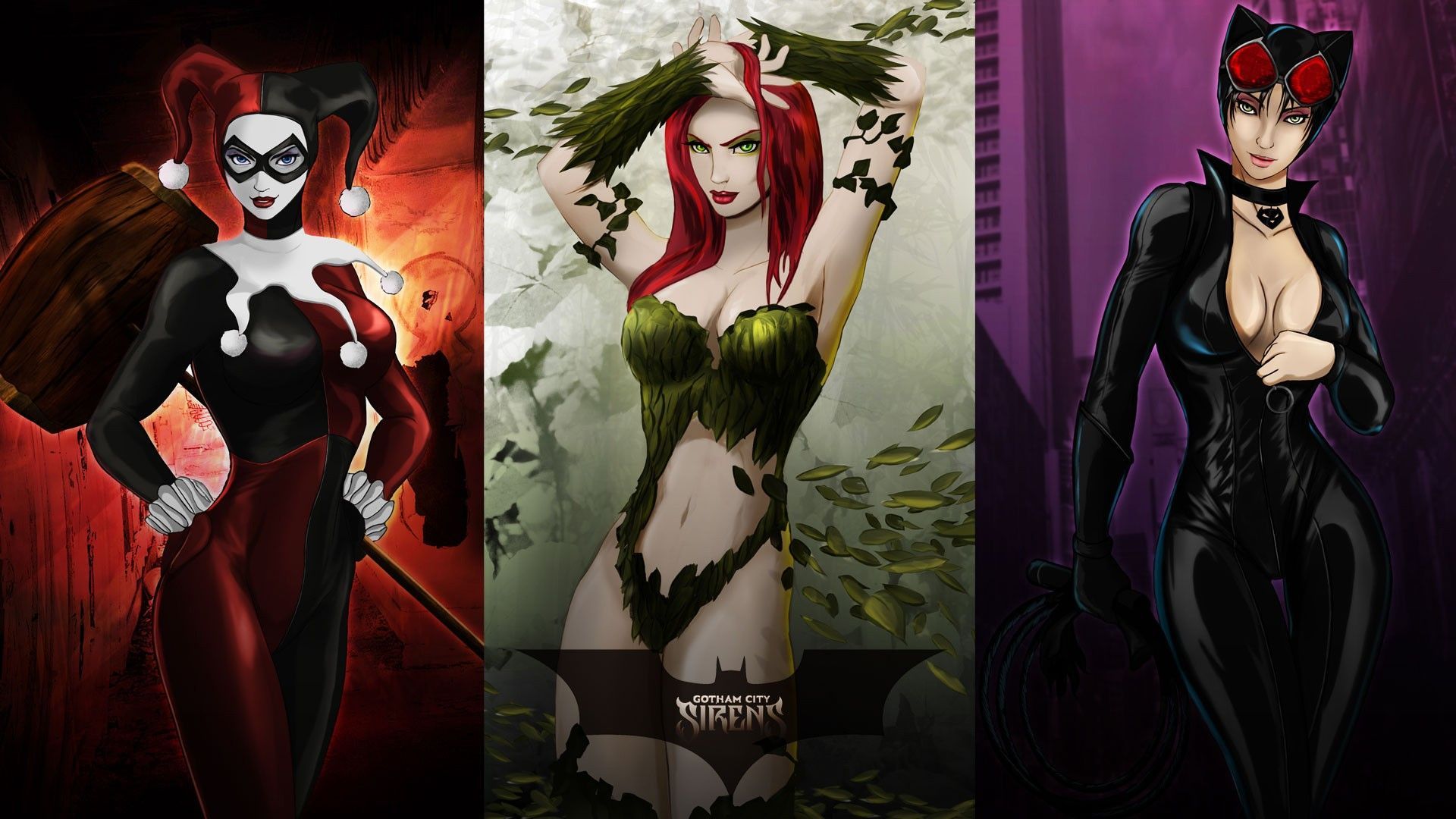 1920x1080 Poison Ivy, Batman, Harley Quinn