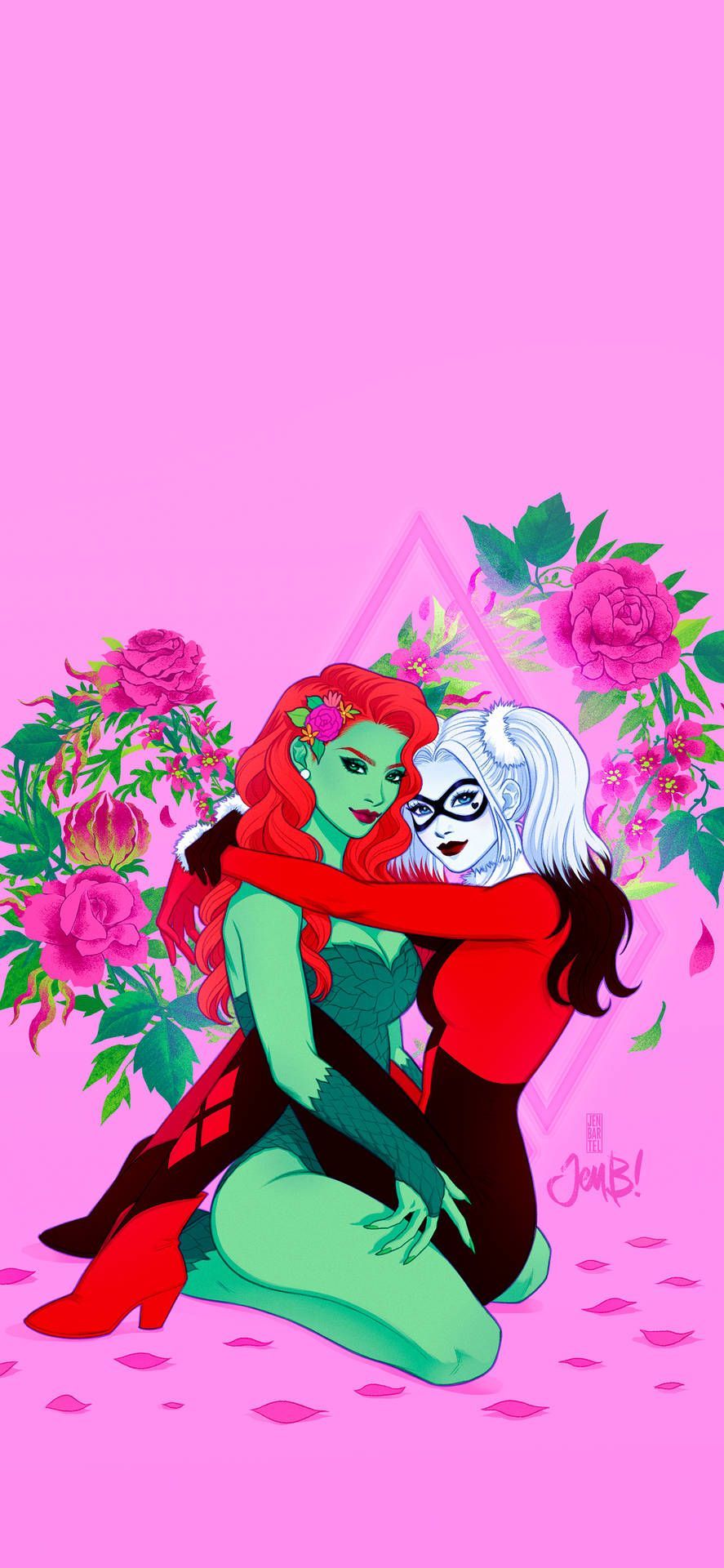 887x1920 Download Ivy Hugging Harley Quinn Phone