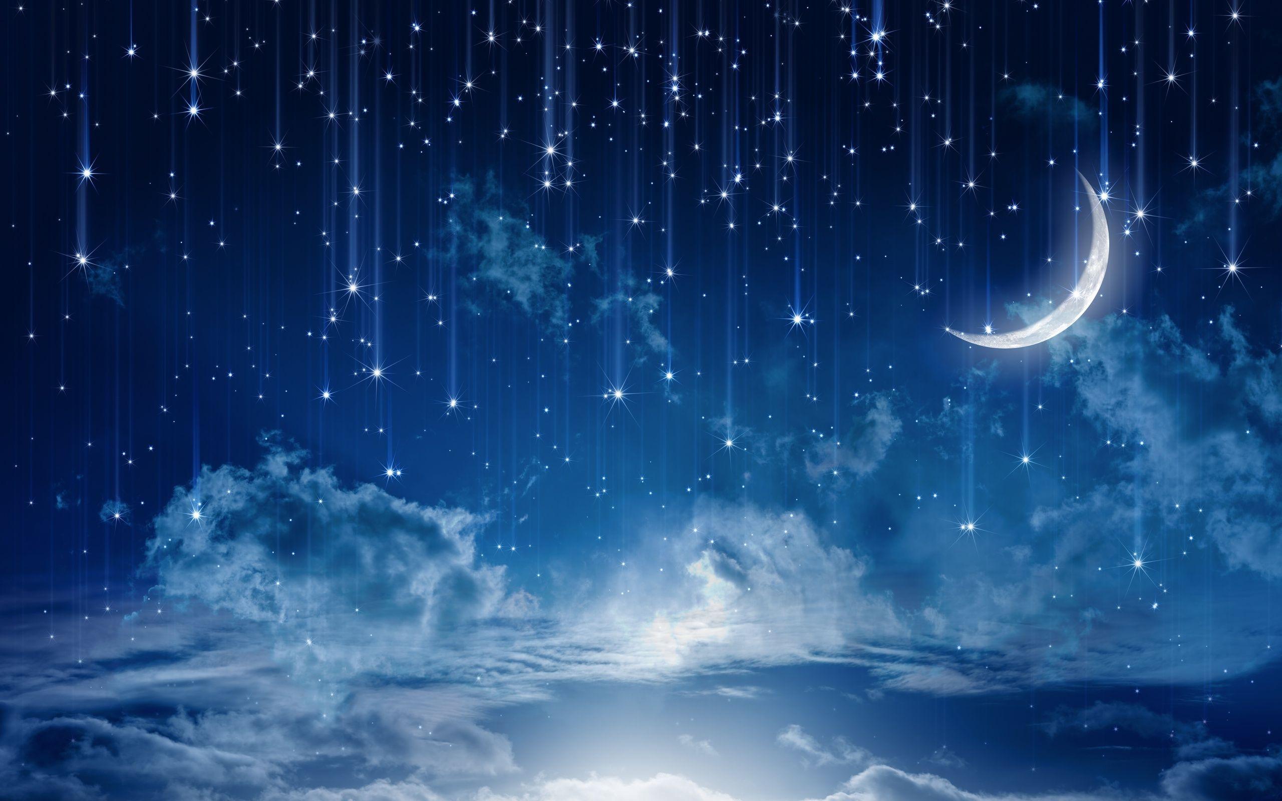 2560x1600 sao, Mặt trăng, Đám mây, đêm, Hình nền nghệ thuật số