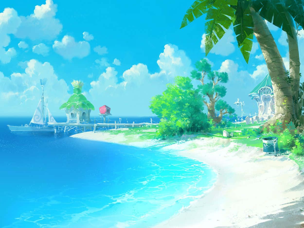 1250x938 Anime Beach Blue Ocean Wallpaper