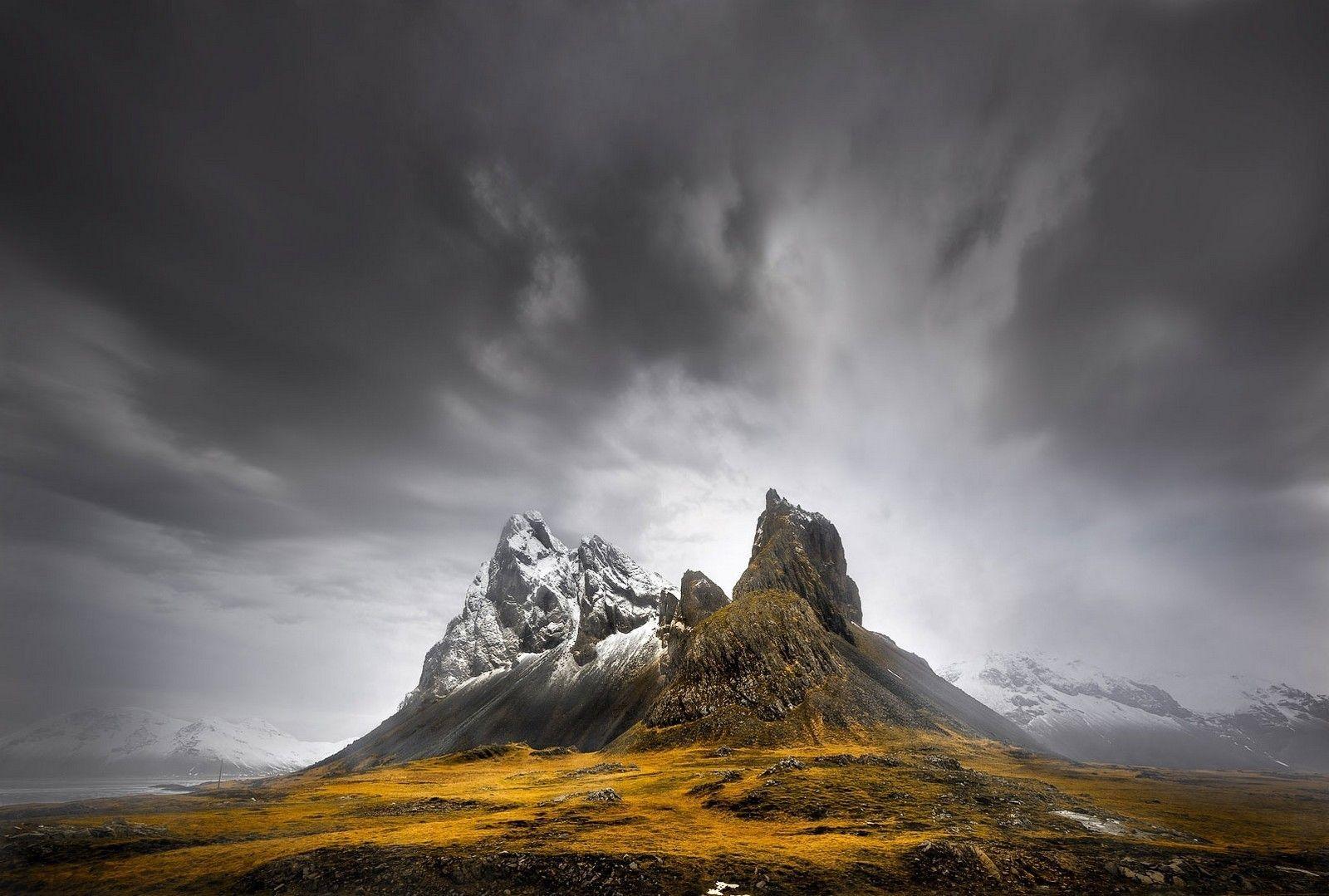 1600x1079 mountain, Winter, Snowy Peak, Nature, Landscape, Dark