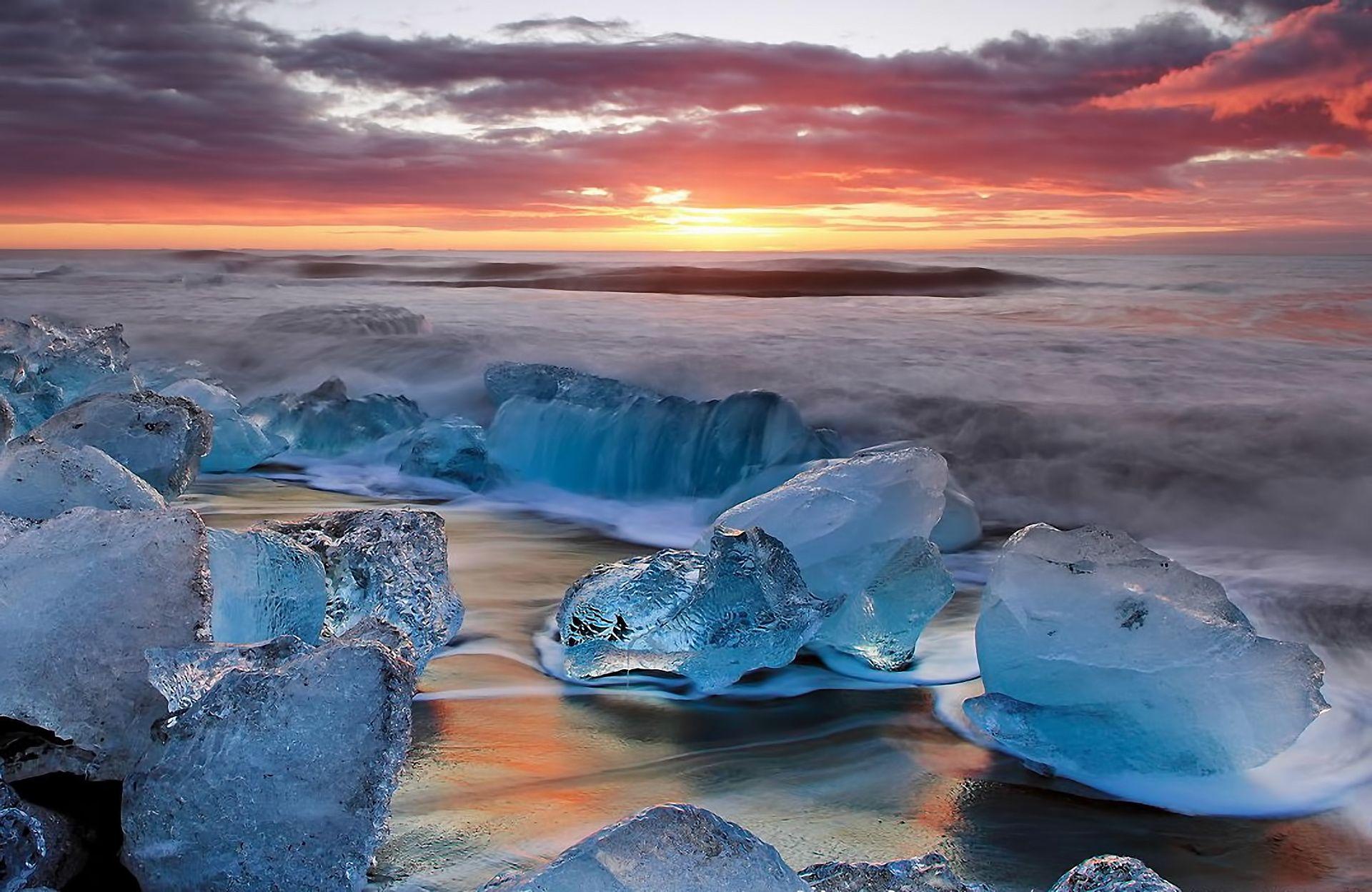 1920x1249 Landscape sunset ice surf sky clouds Iceland winter g
