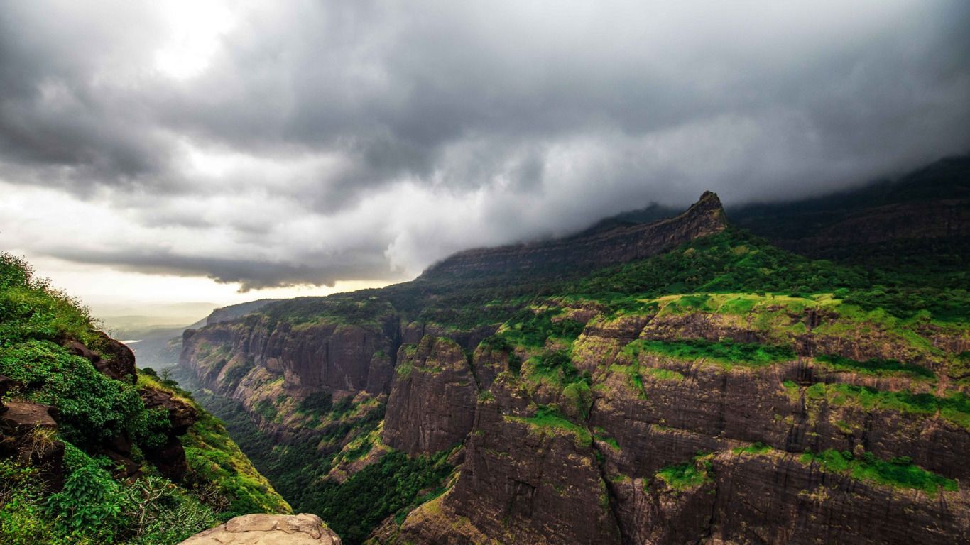 1366x768 wallpaper mountains, India, gorge