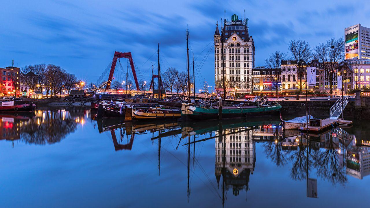 1280x720 Desktop Wallpaper Rotterdam Netherlands Riverboat river Evening