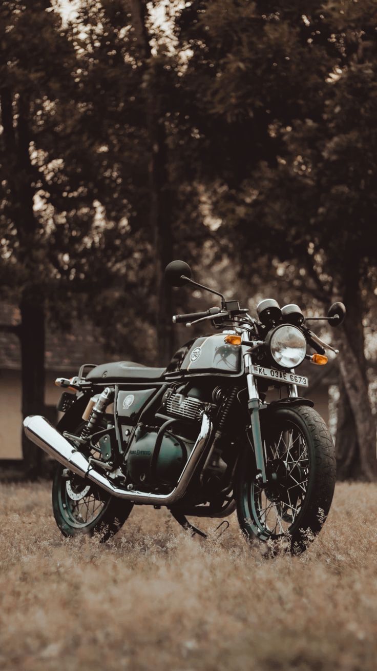 736x1308 Royal Enfield Motorcycle in a Pictureque Field. Royal enfield black wallpaper, Royal enfield wallpaper full