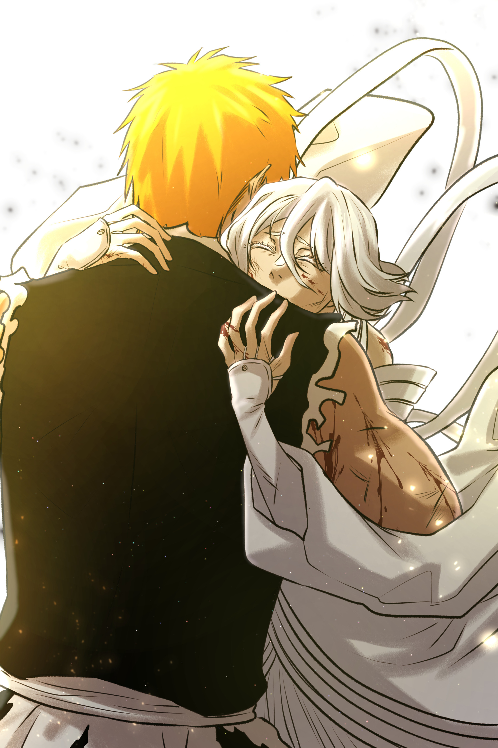 2048x3072 closed eyes, hugging, Bleach, Kurosaki