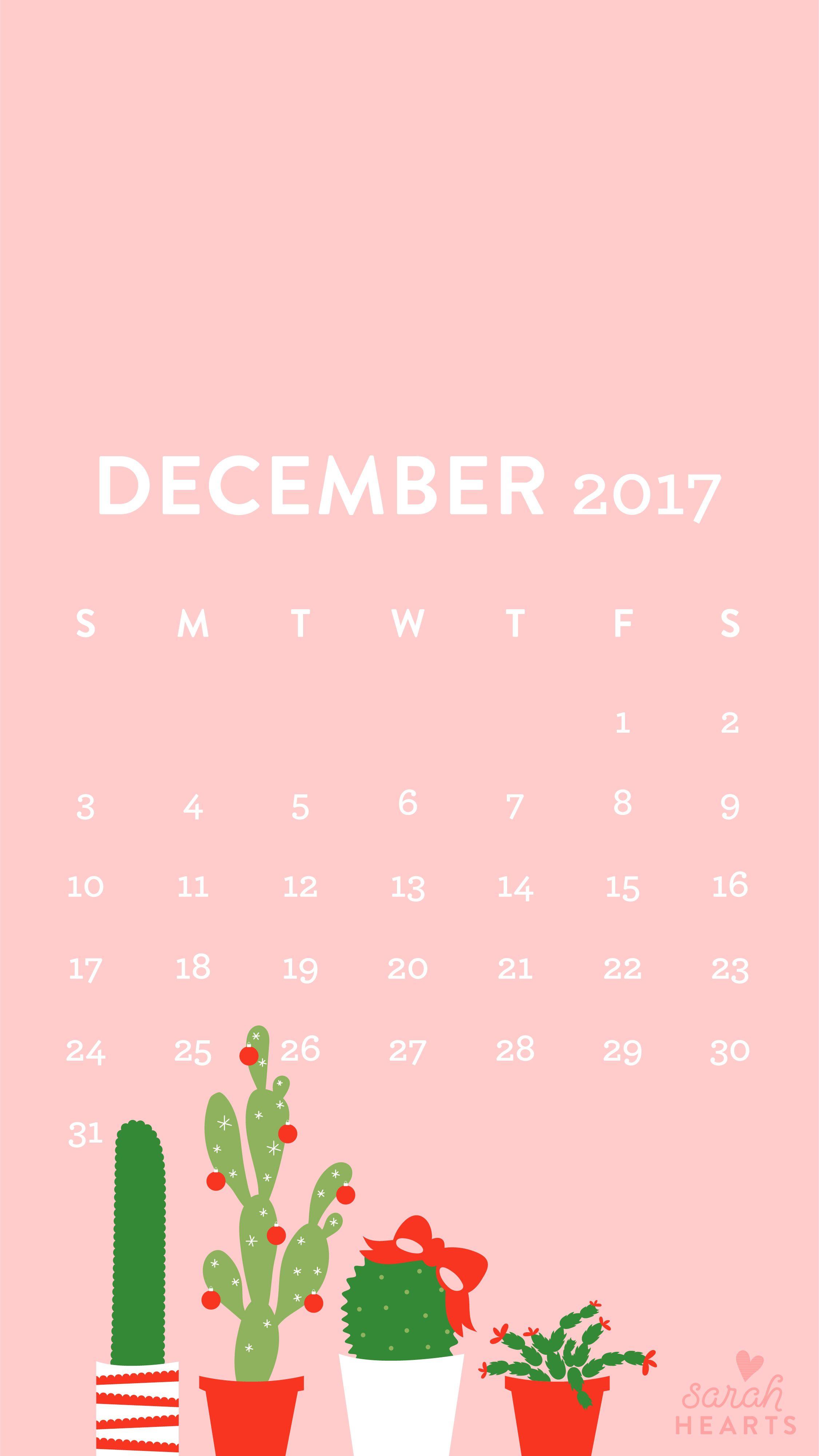 2251x4000 December 2017 Christmas Cactus Calendar Wallpaper