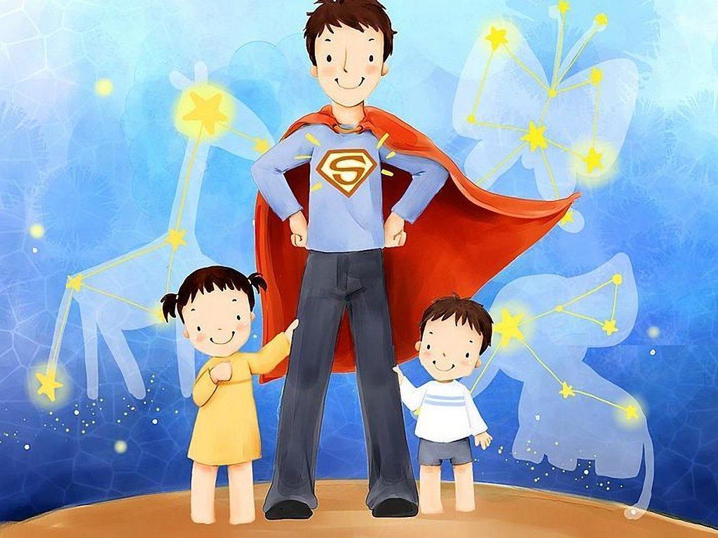 1024x768 Fathers Day 2015 Cartoon DAD Kids
