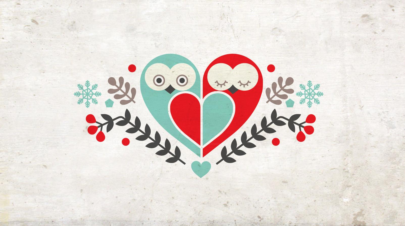 1604x897 December Desktop: Holiday Love Owls