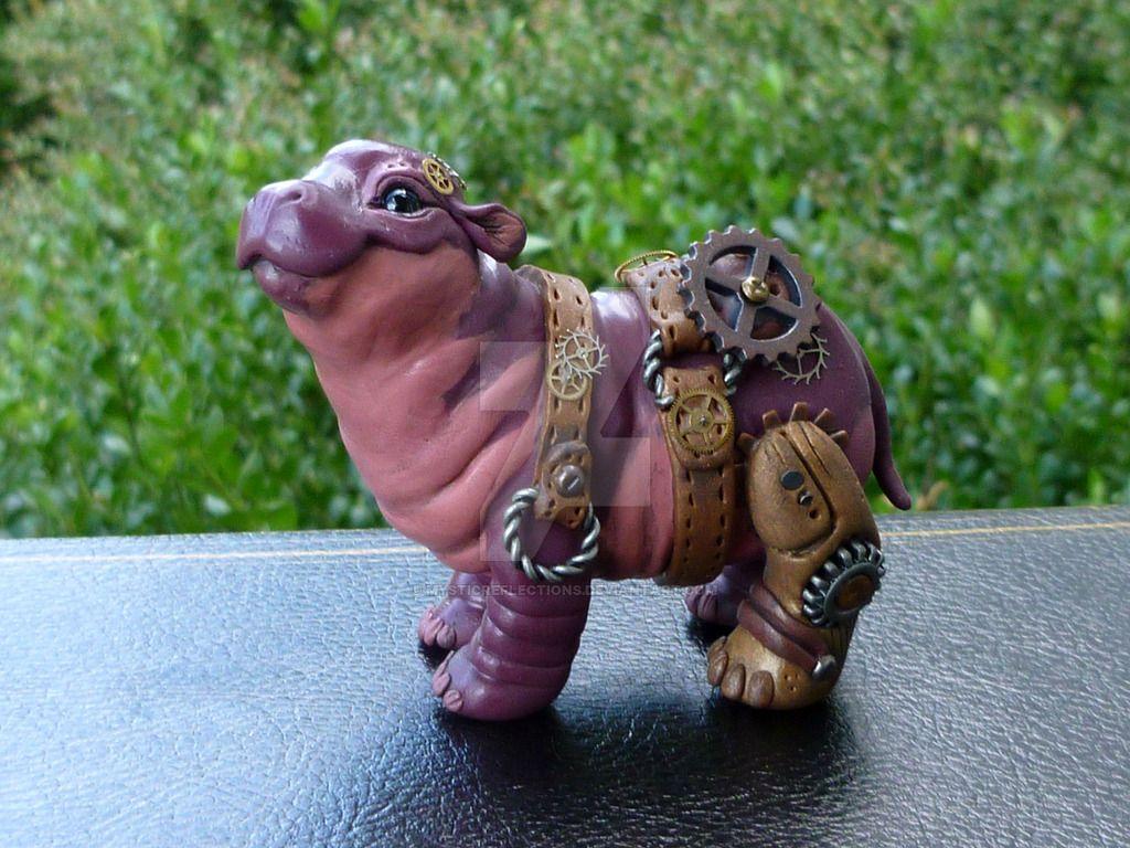 1024x768 Steampunk baby hippo
