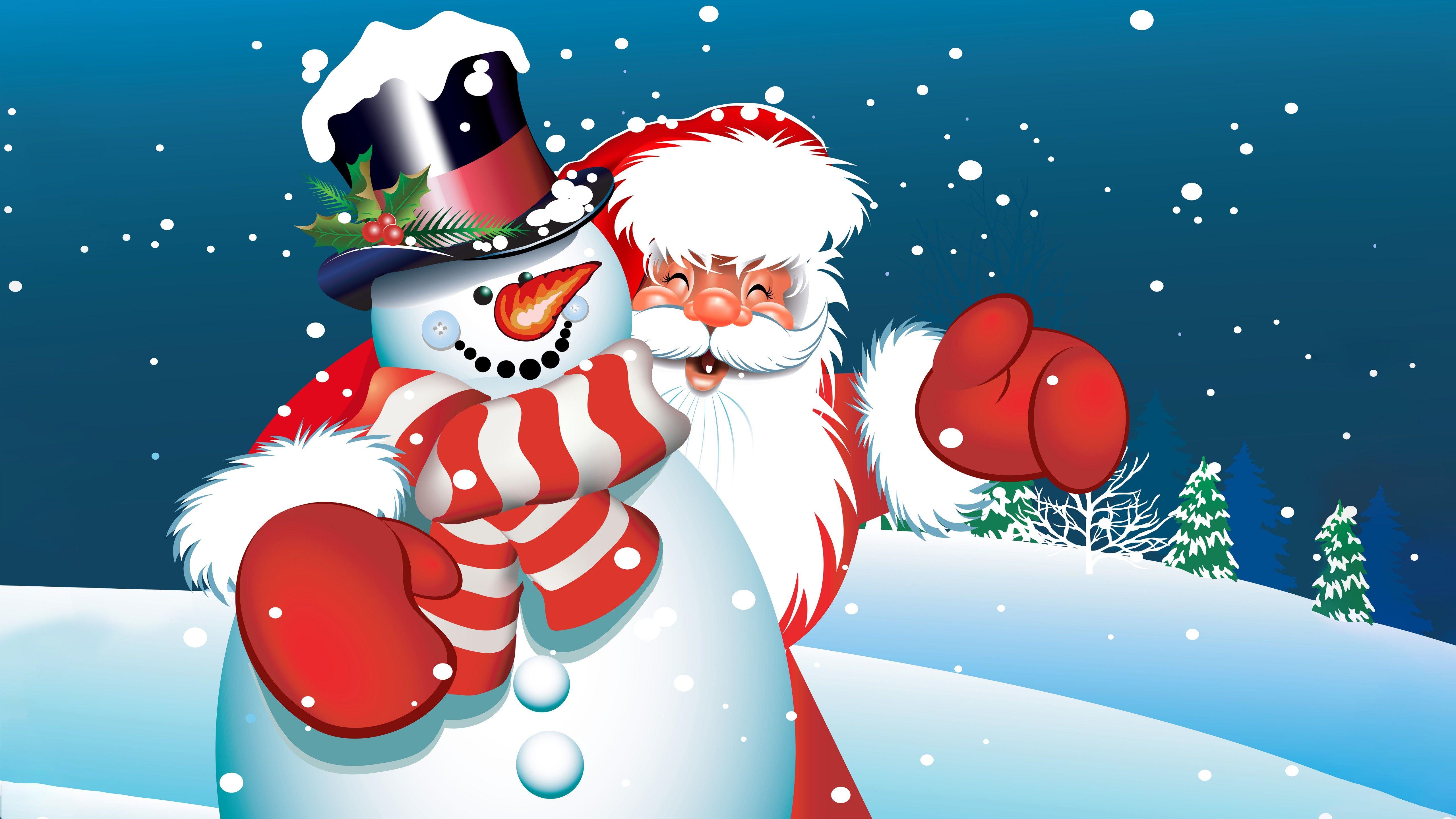 5120x2880 Wallpaper Christmas, New Year, Santa Claus, snowman