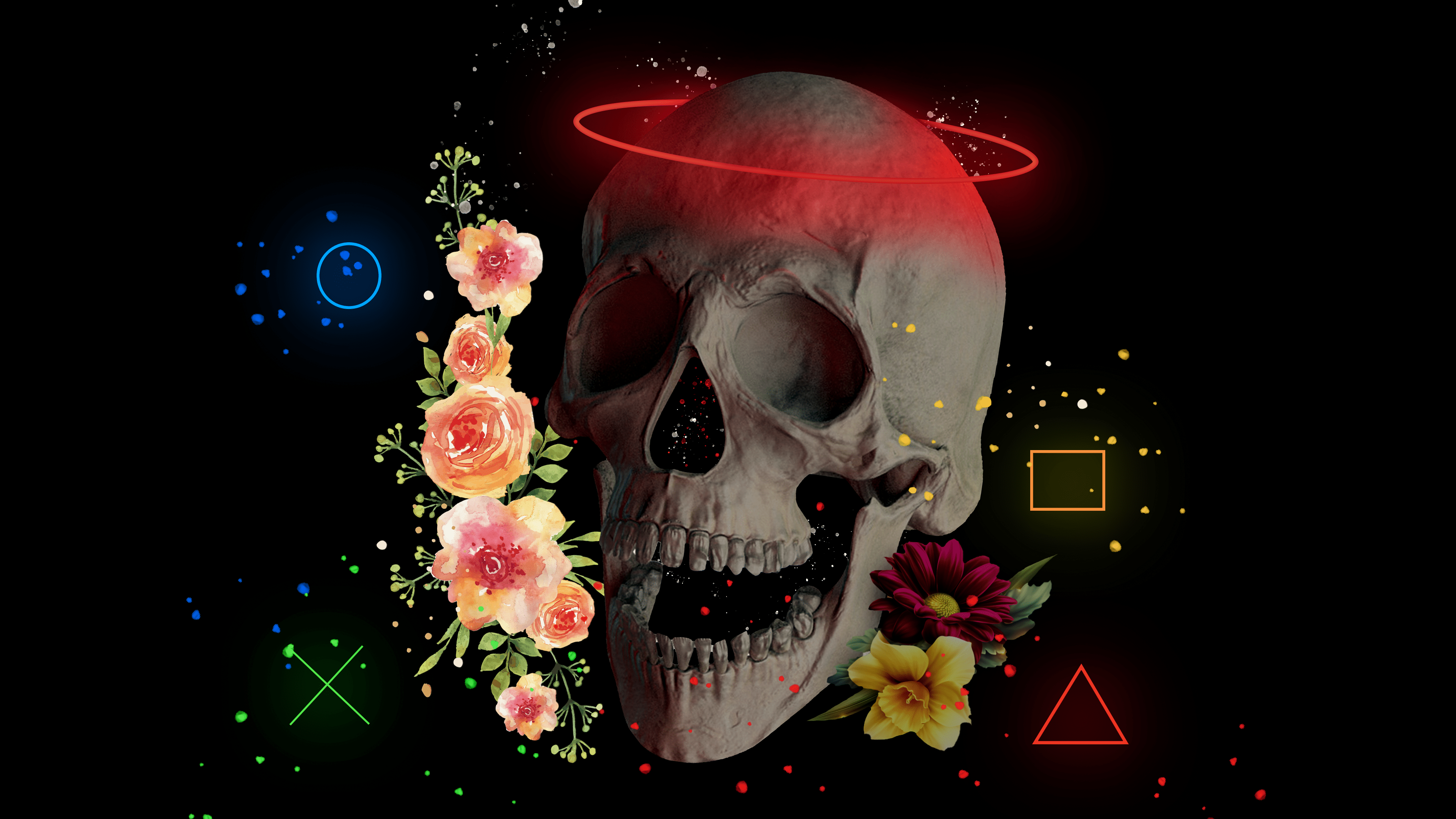 3840x2160 Neon Dark Skull 4k Ultra HD Wallpaper