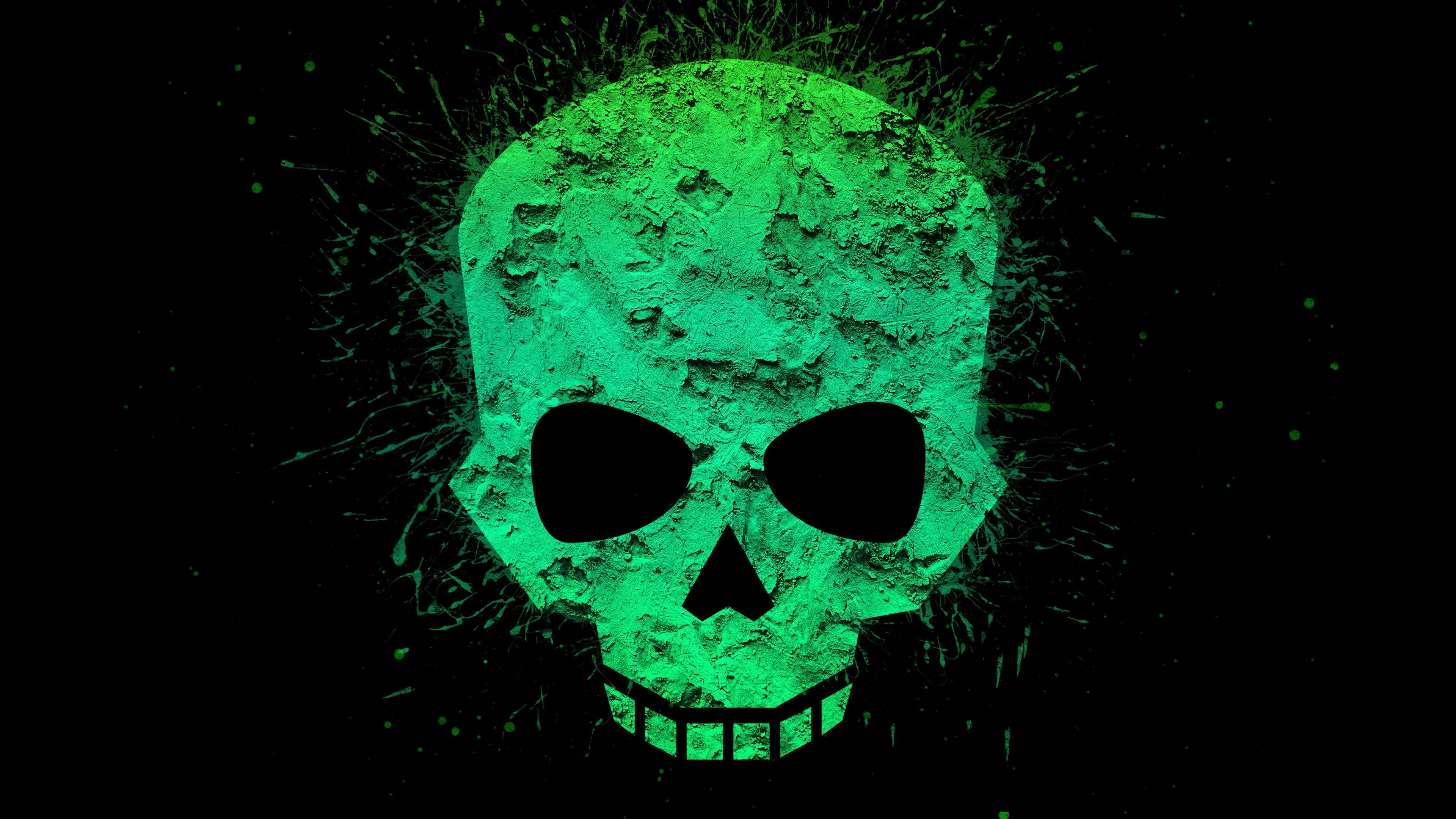3840x2160 4K Green Decaying Skull Wallpaper