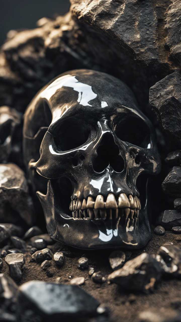 720x1280 Skull embedded in obsidian rock