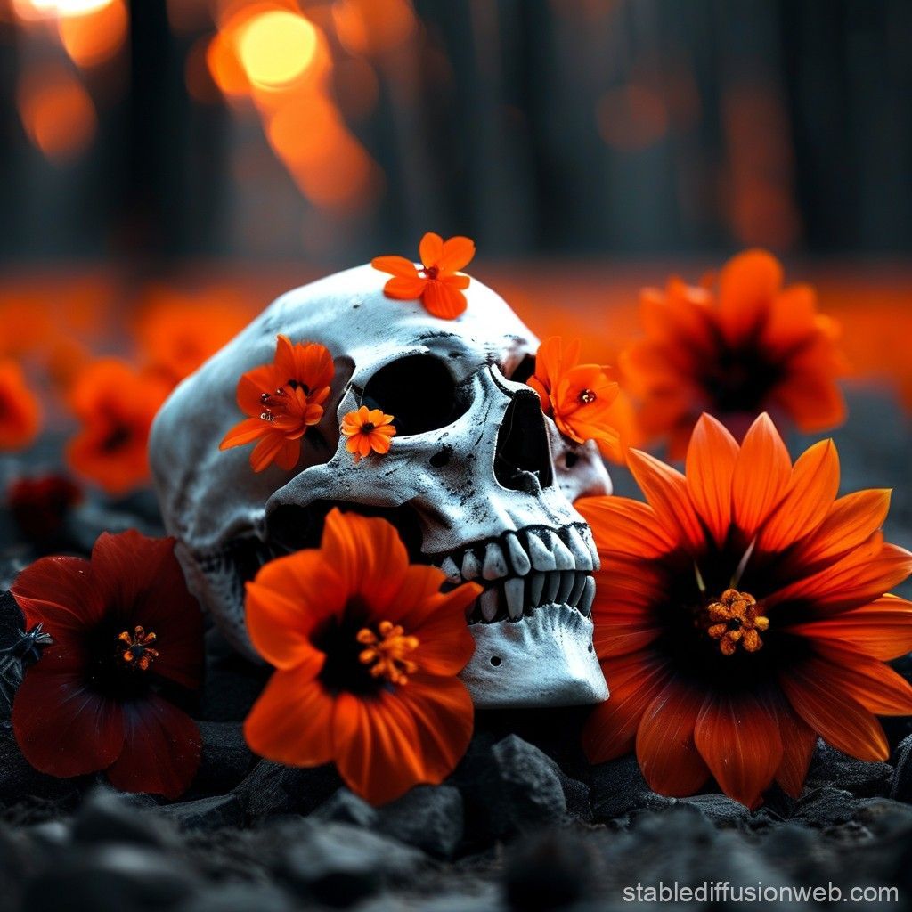 1024x1024 4k Wallpaper: Skull with Floral Drama