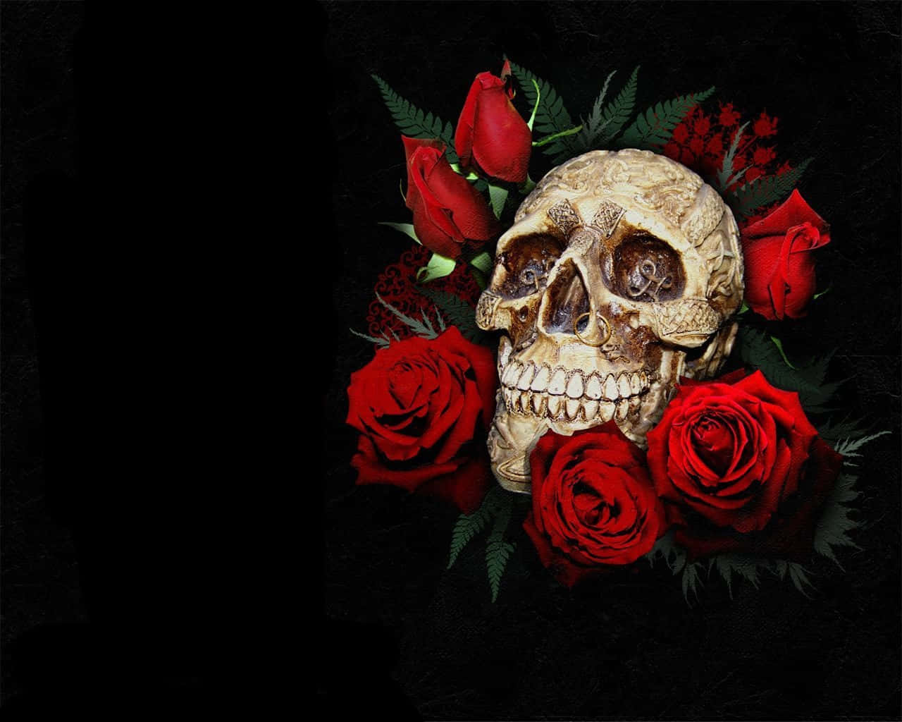 1280x1024 Skulls And Roses Wallpaper