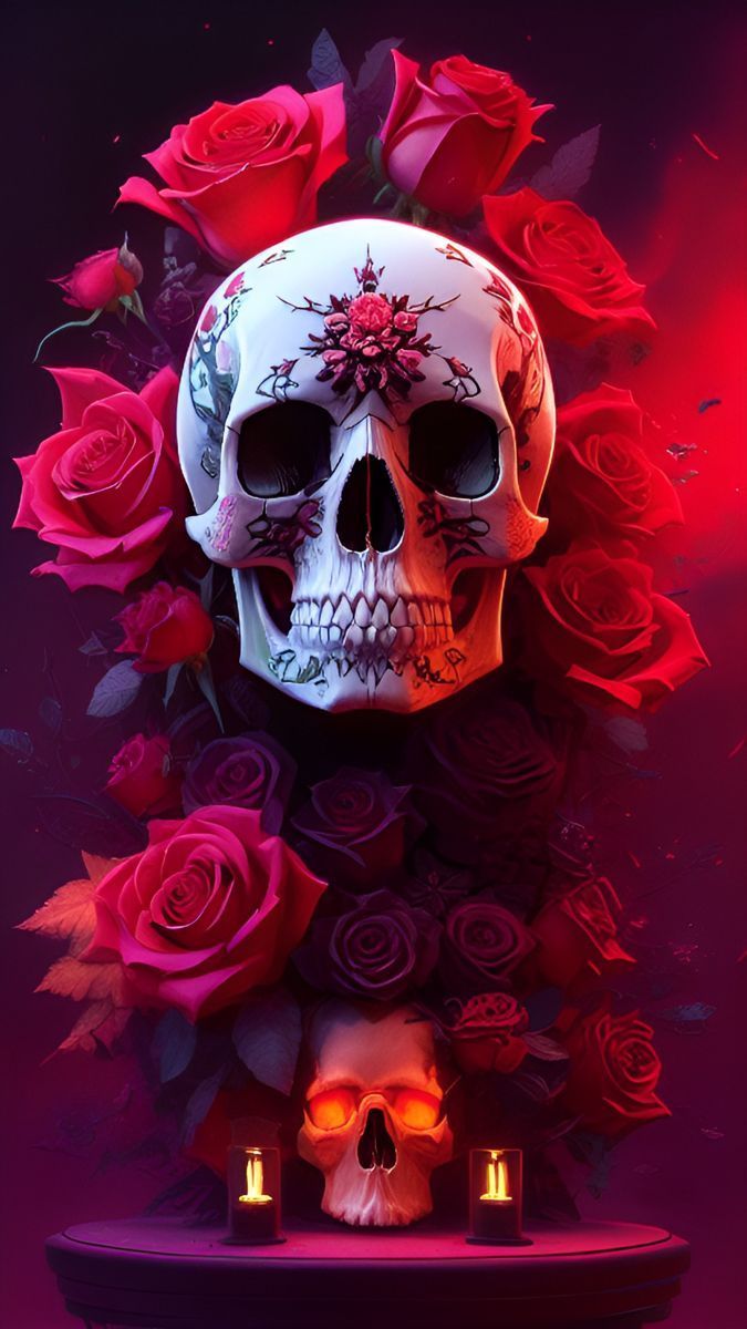 675x1200 Skull and roses