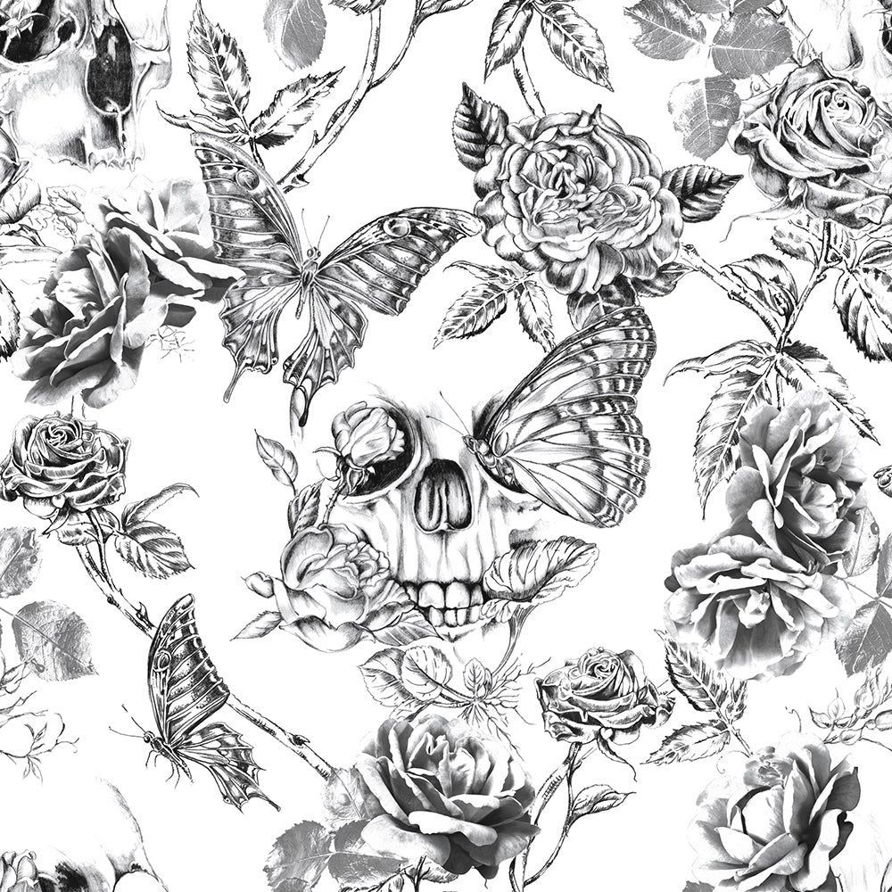 1000x1000 Brown, Skull Roses Removable Wallpaper