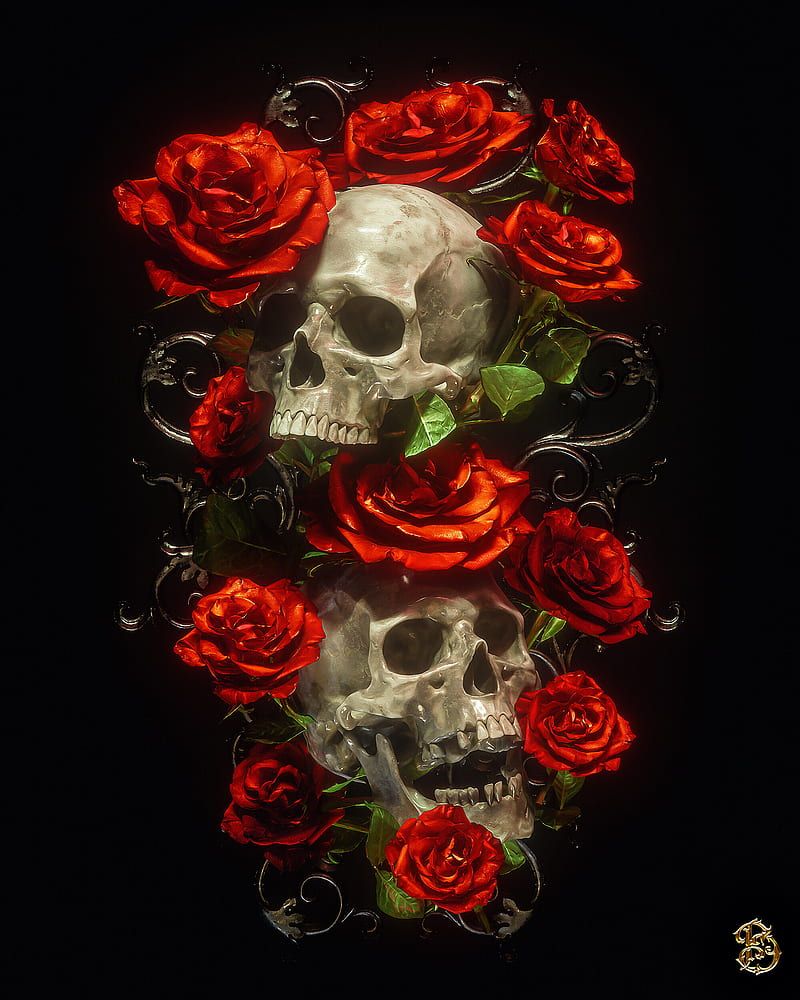 800x1000 Skull and roses, HD wallpaper