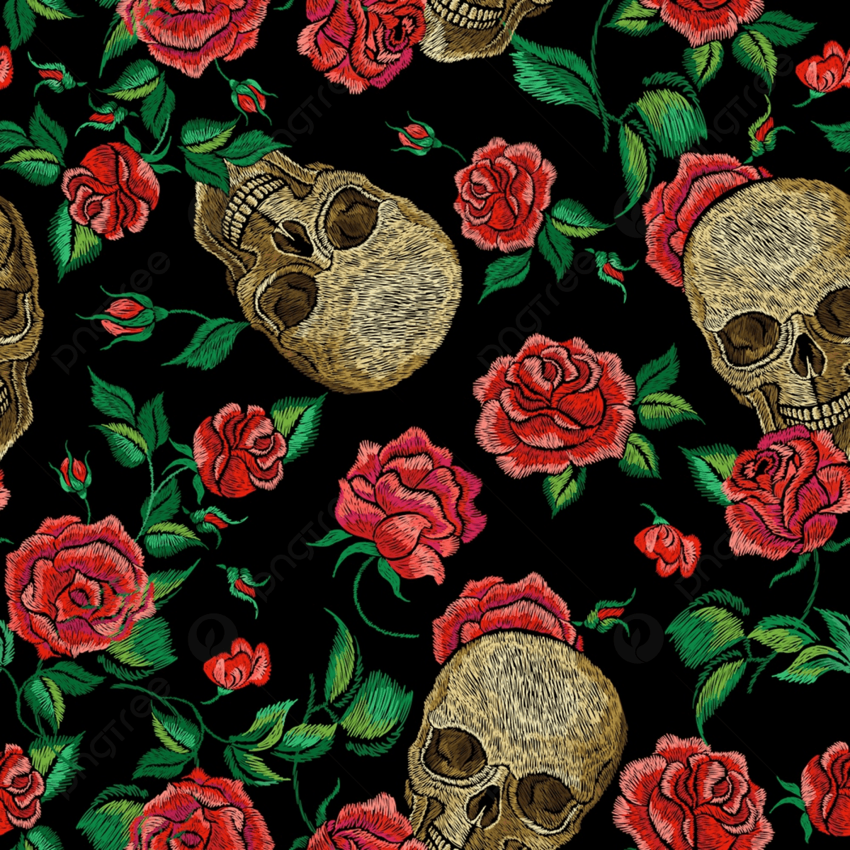 1200x1200 Skull Roses Seamless Pattern Background