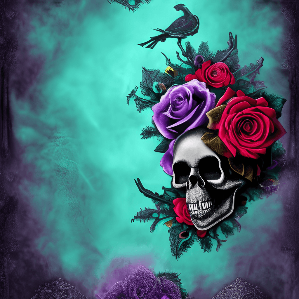 1024x1024 Skull Roses Ravens Floral Elements